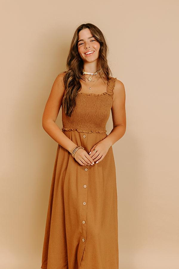 Harvest Lane Linen-Blend Midi Dress in Chocolate Product Image