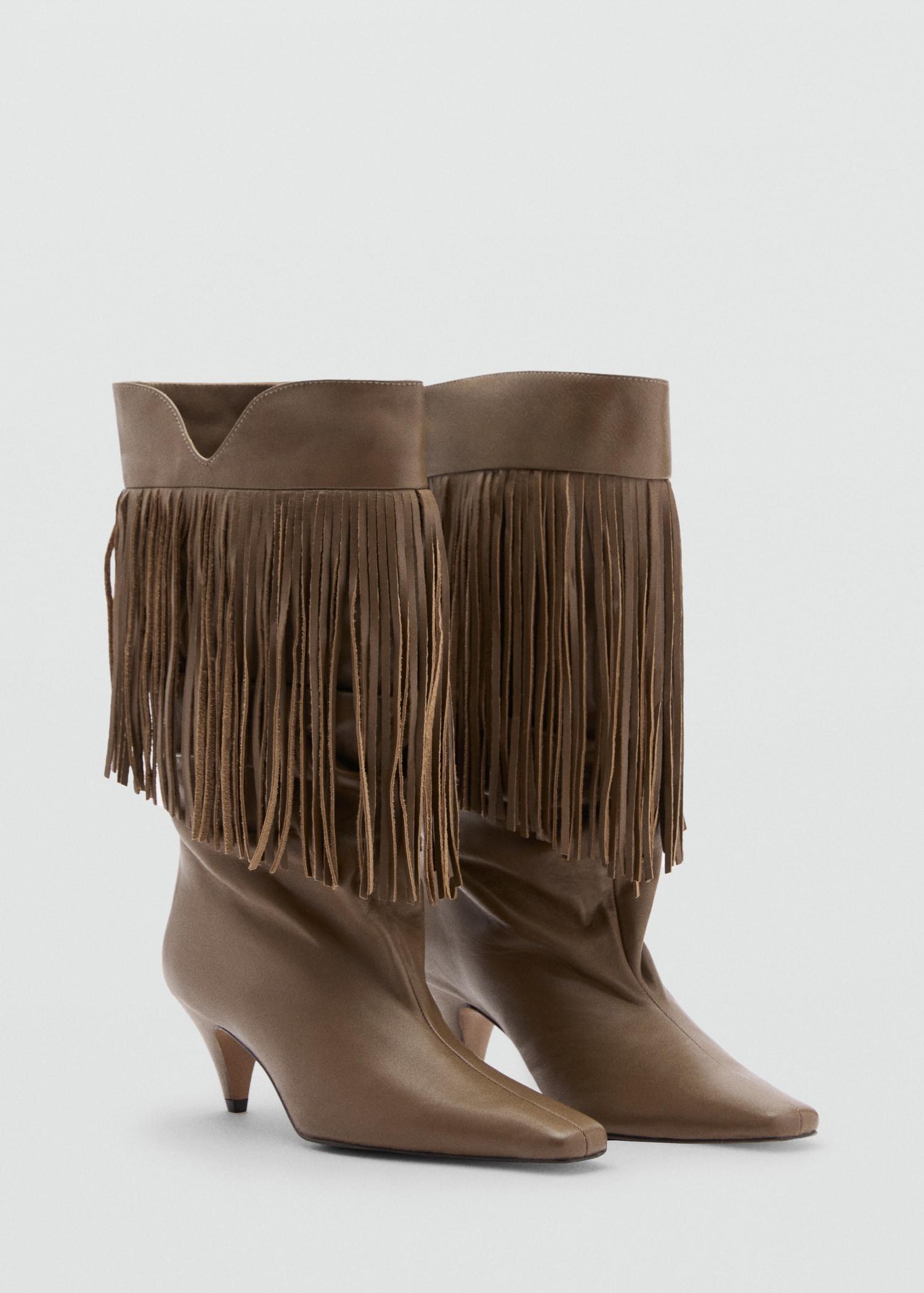 Leather ankle boot with fringe heel - Women | MANGO USA Product Image