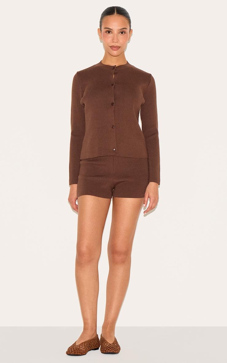 Petite Chocolate Knitted Button Up Cardigan Product Image