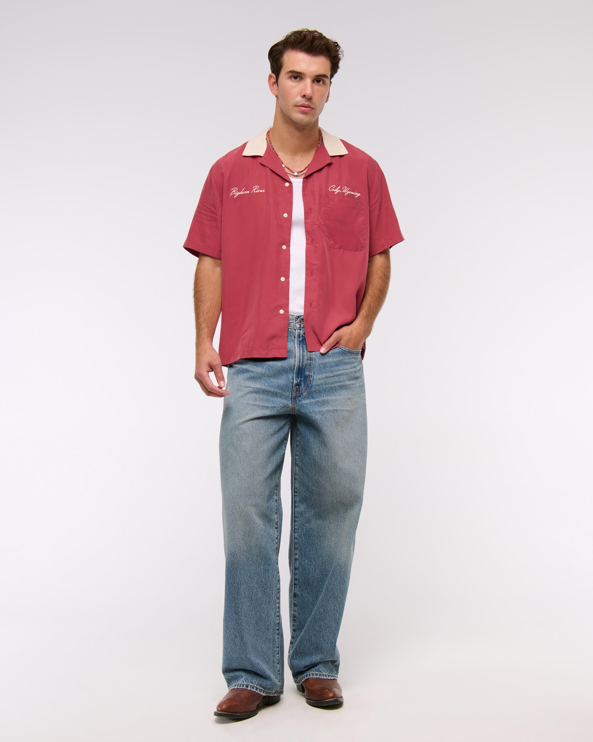 Short-Sleeve Cupro Button-Up Shirt Product Image