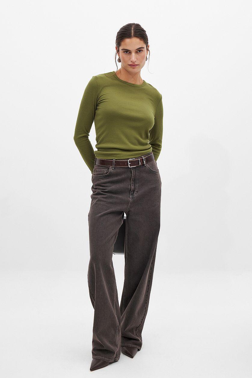 Ribbed Long Sleeved Round Neck Top Product Image