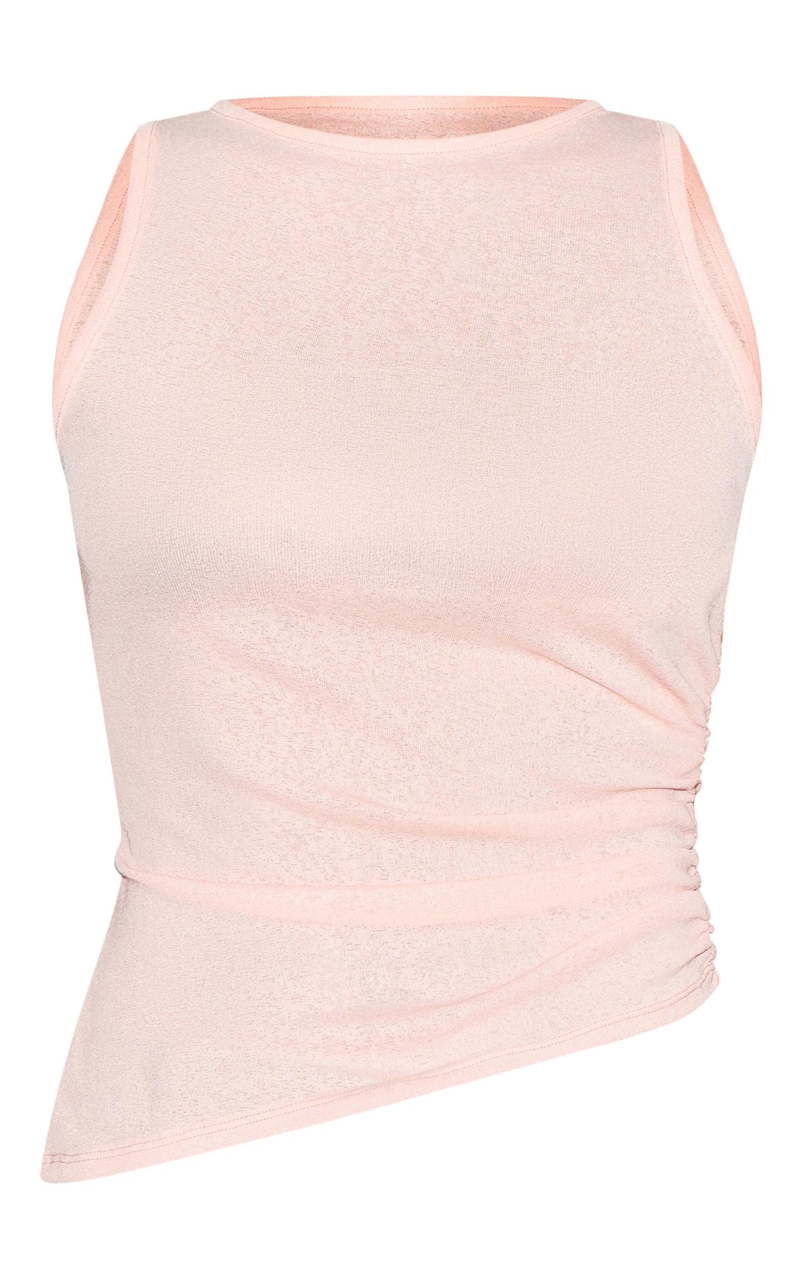  Dusty Peach Sheer Mesh Asymmetrical Vest Top Product Image