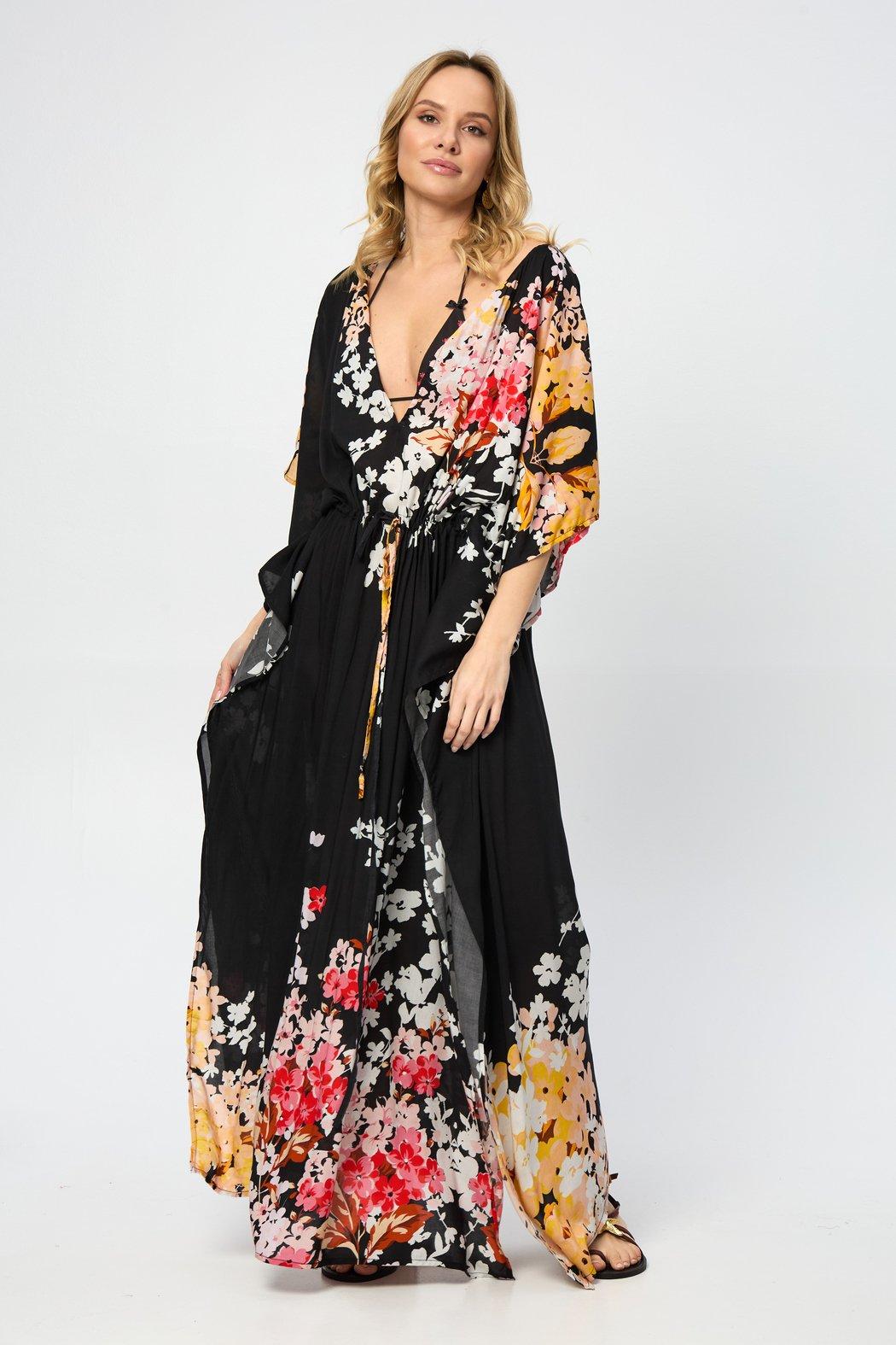 Multicolored Fiore Tie Waist Keyhole Kaftan Product Image