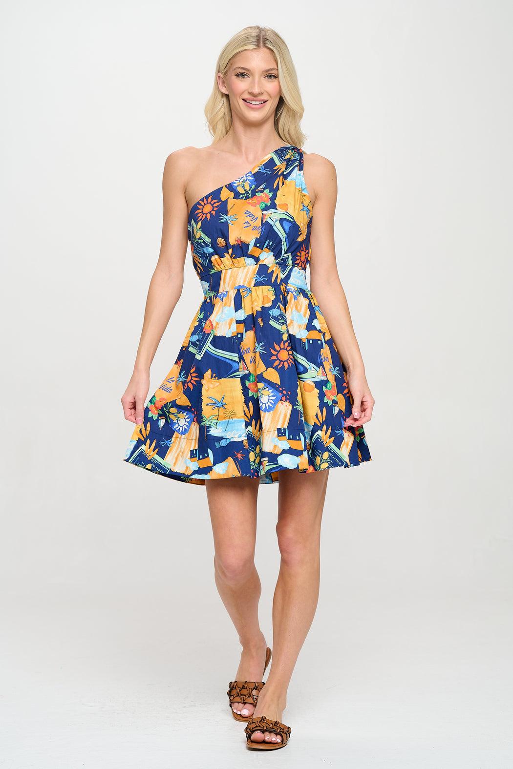 Mediterranean Escape One Shoulder Dress Product Image