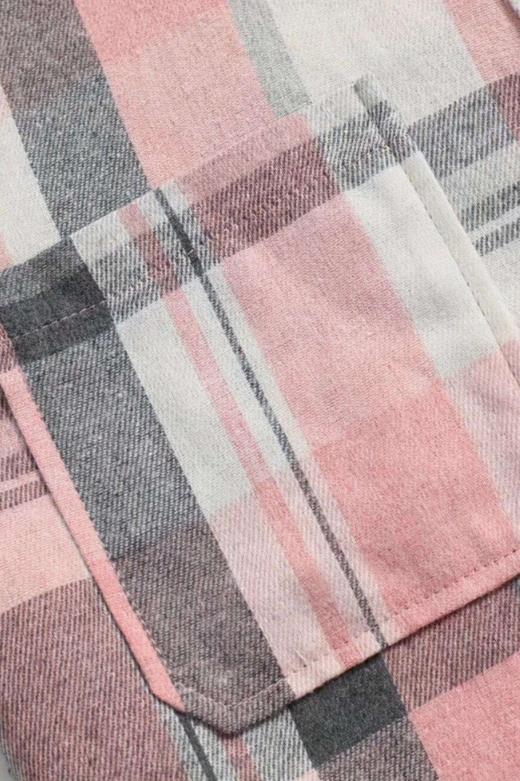 Autumn Pink Plaid Shirt Jacket Product Image