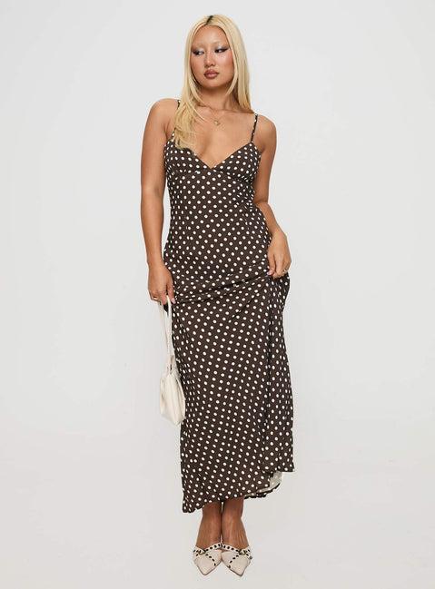 Jorjana Polka Maxi Dress Brown / White Product Image