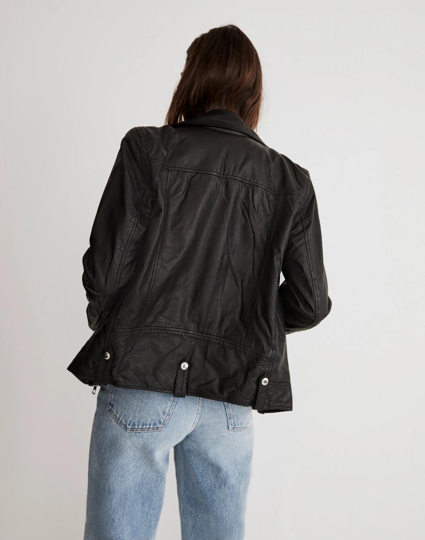 Washed Leather Oversized Motorcycle Jacket Product Image