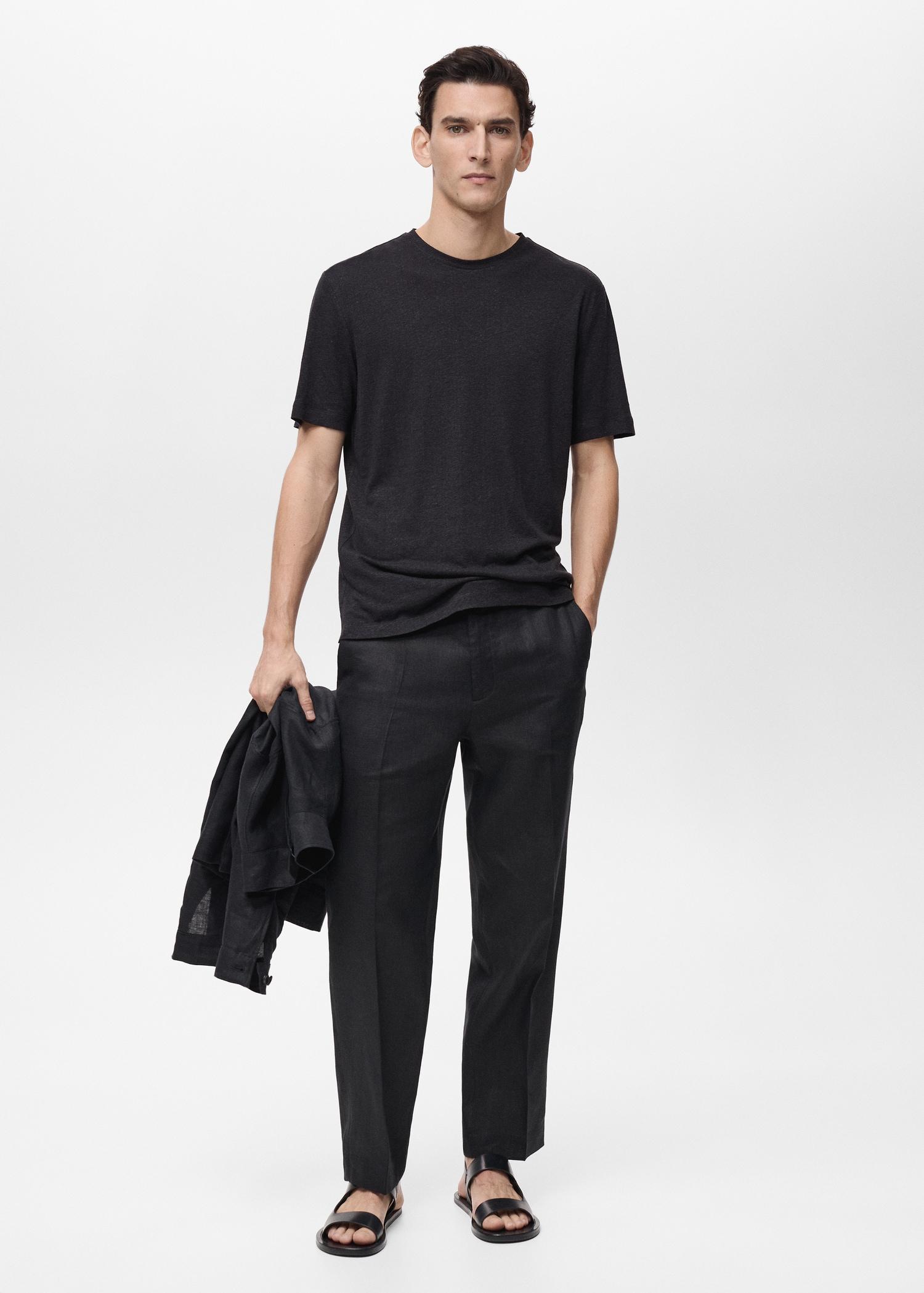 Linen slim-fit t-shirt - Men | MANGO USA Product Image