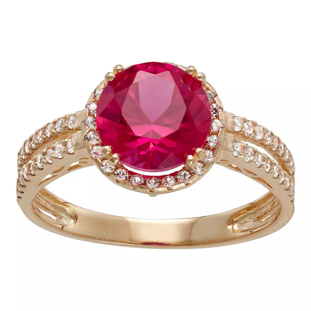Designs by Gioelli 10k Gold Lab-Created Ruby & White Sapphire Halo Ring, Women's, Size: 8 Product Image
