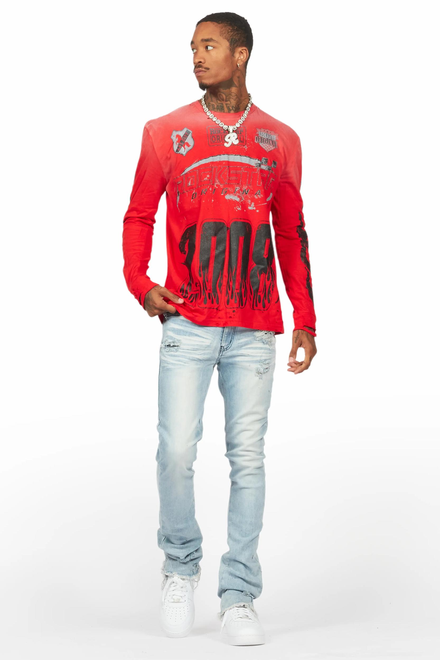 Amos Red Long Sleeve Graphic T-Shirt Male Product Image