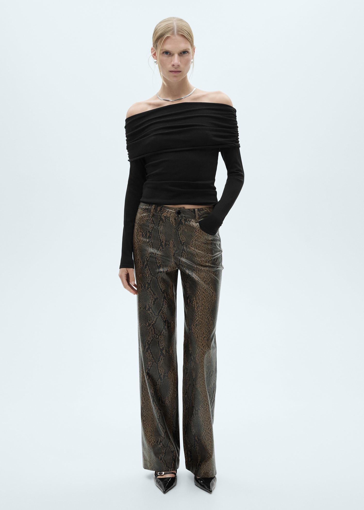 Animal-print leather-effect pants - Women | MANGO USA Product Image