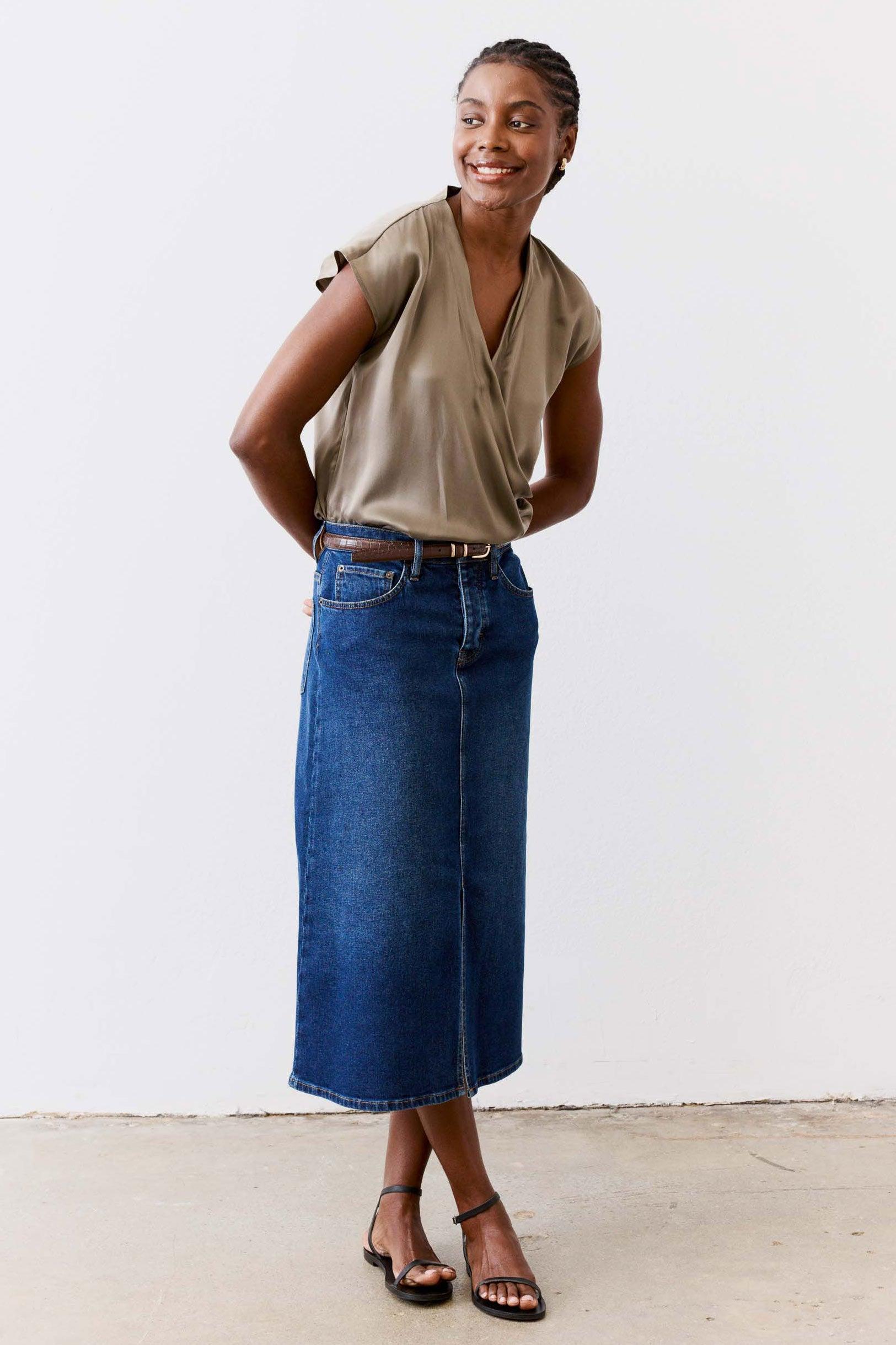 The Iconic Denim Midi Skirt Product Image