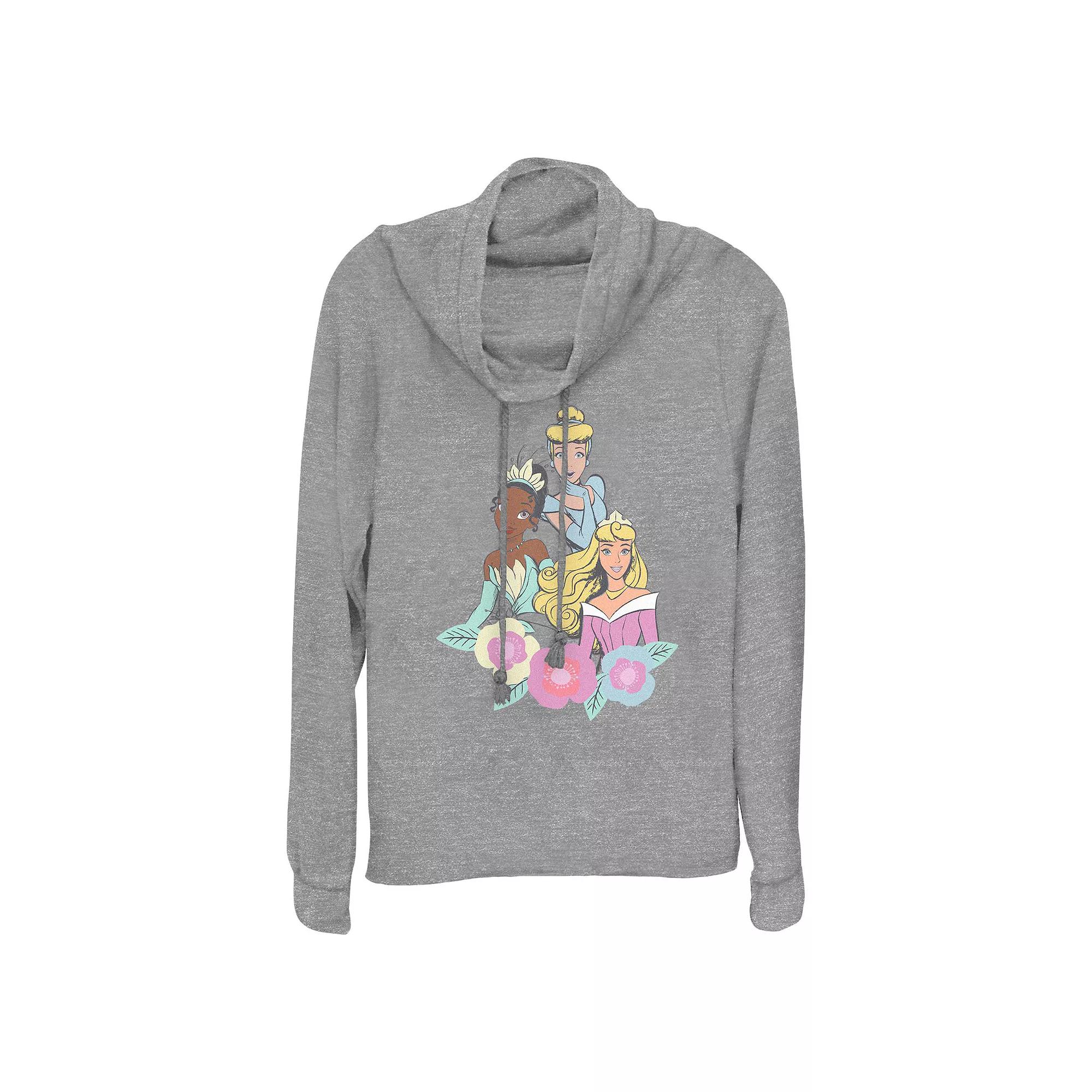 Disney Princess Tiana, Cinderella & Aurora Springtime Trio Women's Cowlneck Graphic Lightweight Long Sleeve,  Product Image