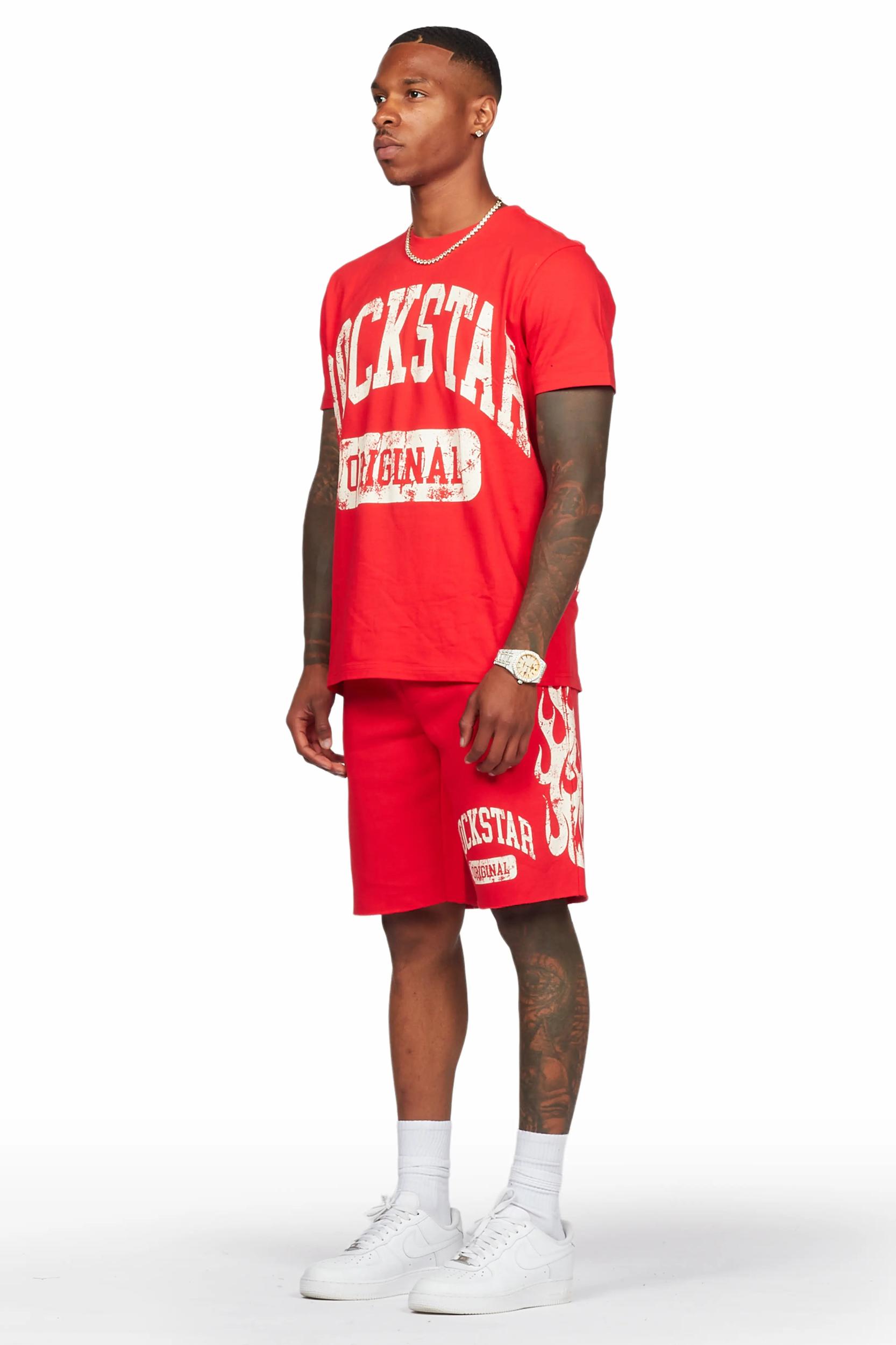 Members Red T-Shirt/Short Set Male Product Image
