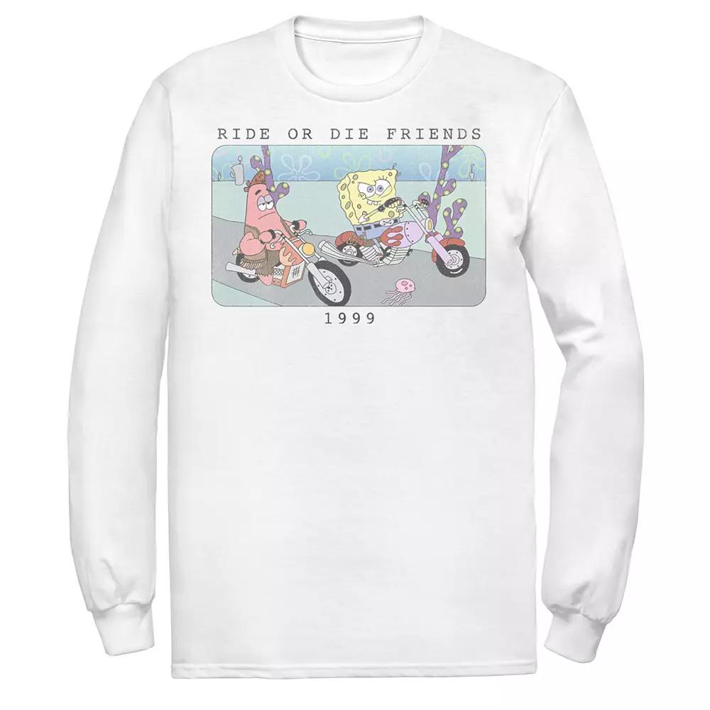 Men's Nickelodeon SpongeBob SquarePants Ride Or Die Friends 1999 Portrait Long Sleeve Graphic Tee,  Product Image