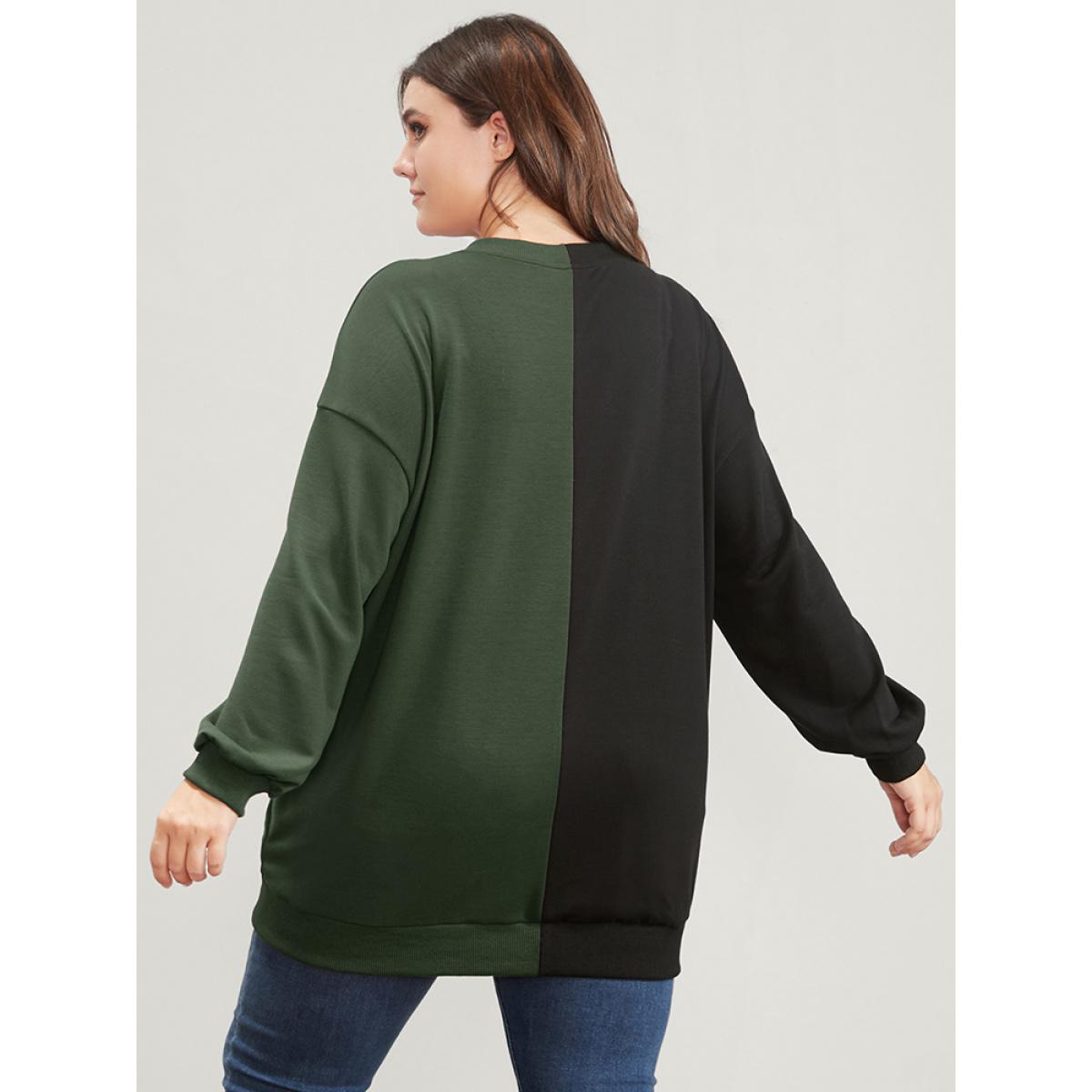 Plus Size Halloween Contrast Drop Shoulder Sweatshirt Women ArmyGreen Party Contrast Round Neck Festival-Halloween Sweatshirts BloomChic 12/L Product Image
