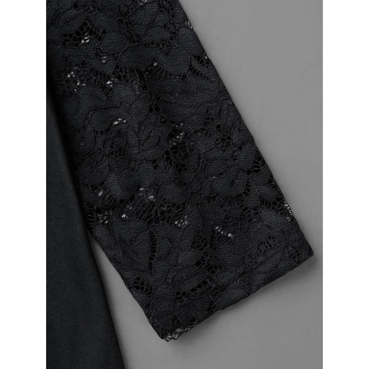 Plus Size Crochet Lace Mesh Asymmetrical Trim Cardigan Women Black Elegant See through Loose Everyday Kimonos BloomChic 12/L Product Image