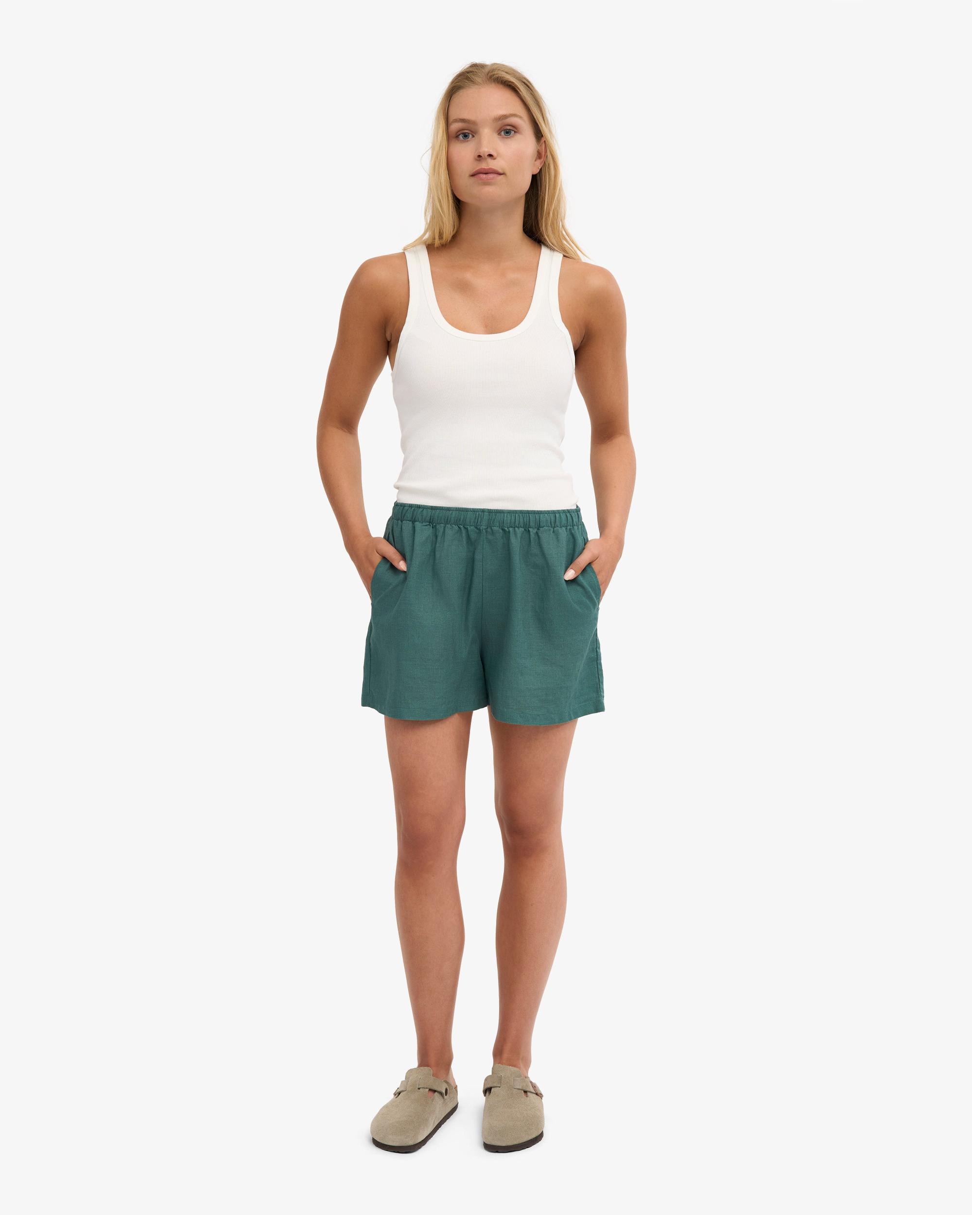 Linen Shorts - Petrol Blue Product Image