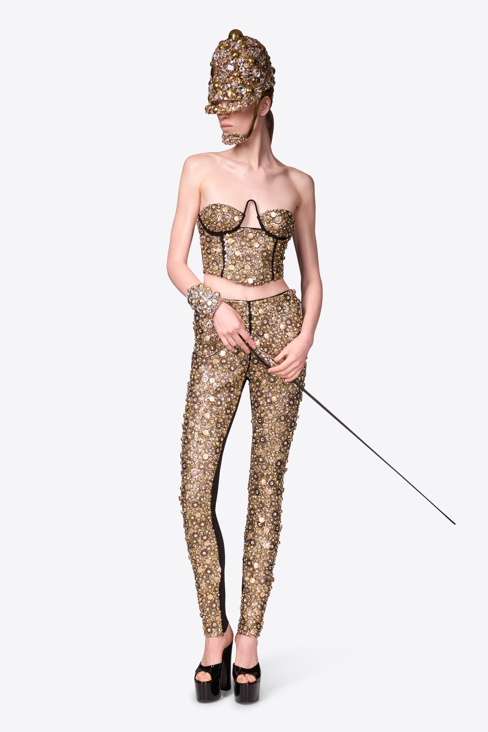 Embroidered Crystal Button Cluster Bustier Product Image