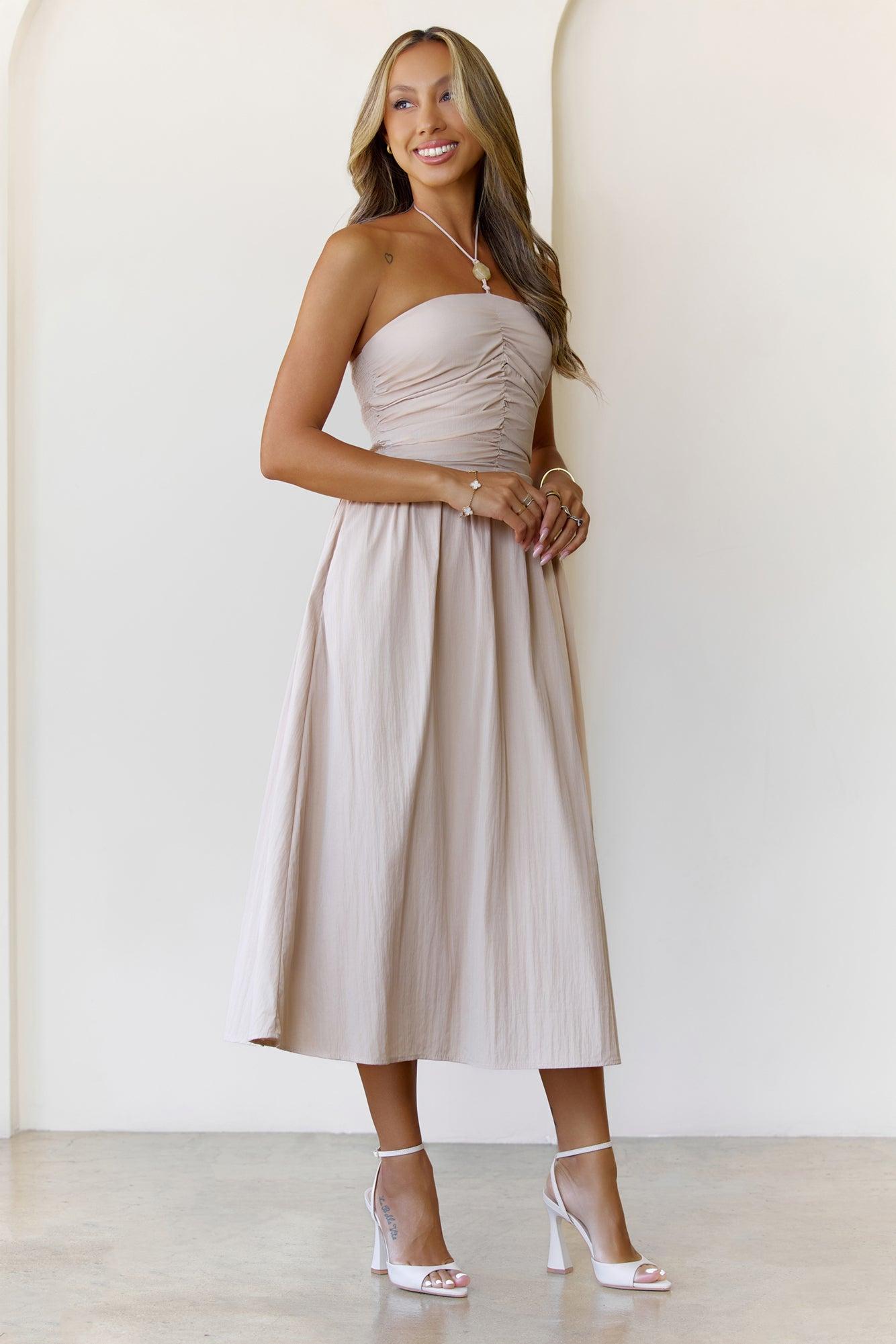 Soft Intentions Halter Mini Dress Beige Product Image