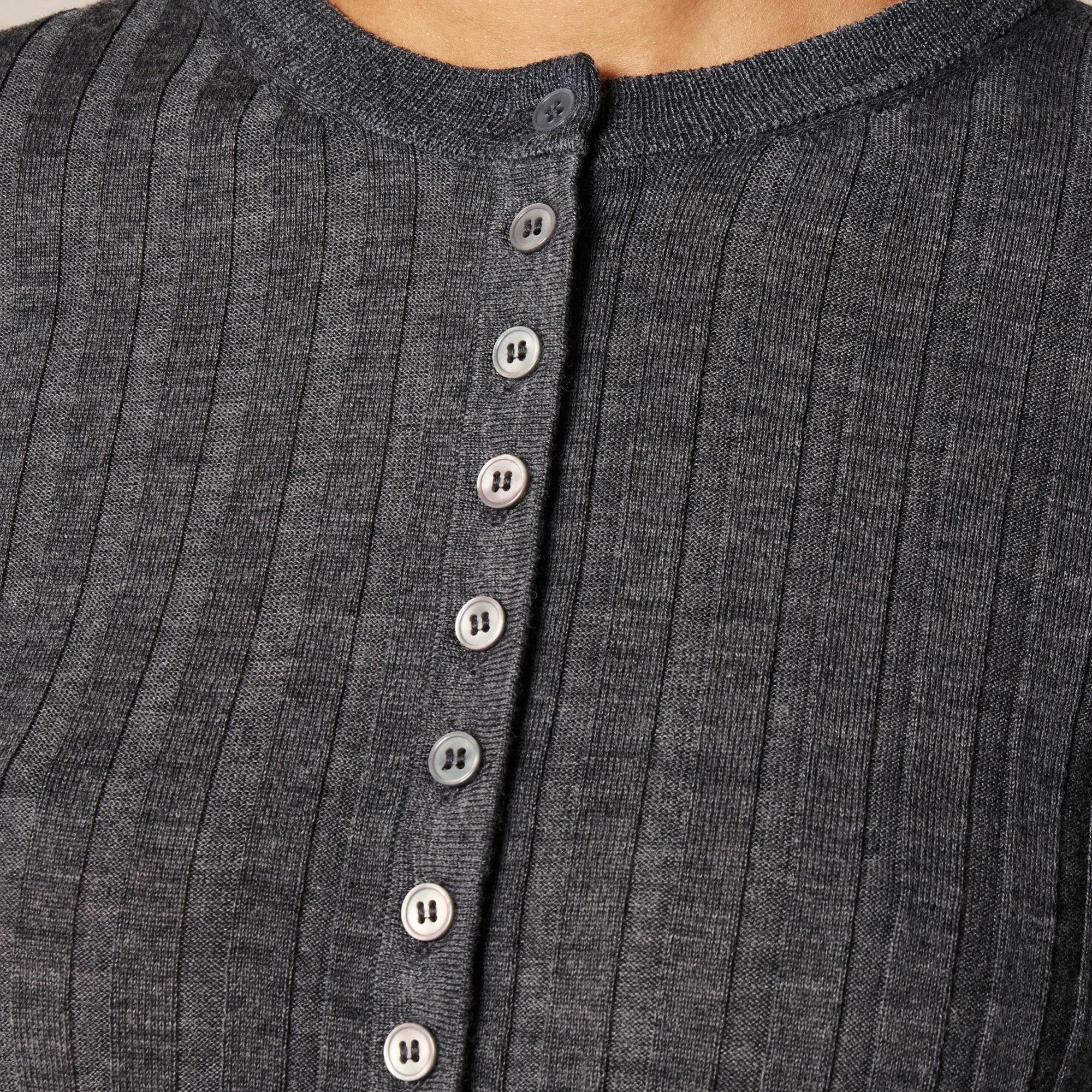 Wide-rib fitted cardigan top in merino wool Product Image