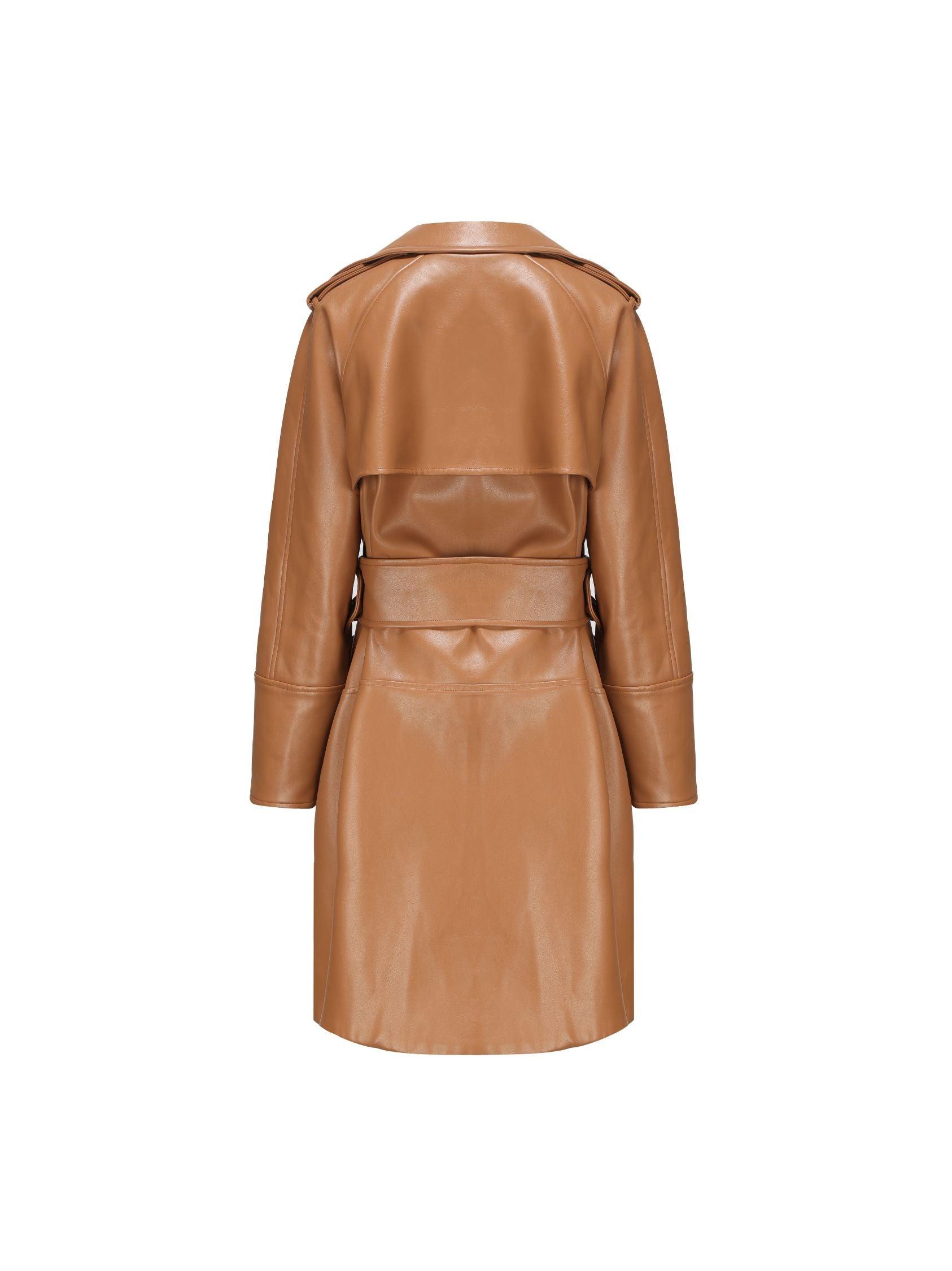 Keira Leather Trench Coat (Brown) (Final Sale) Product Image