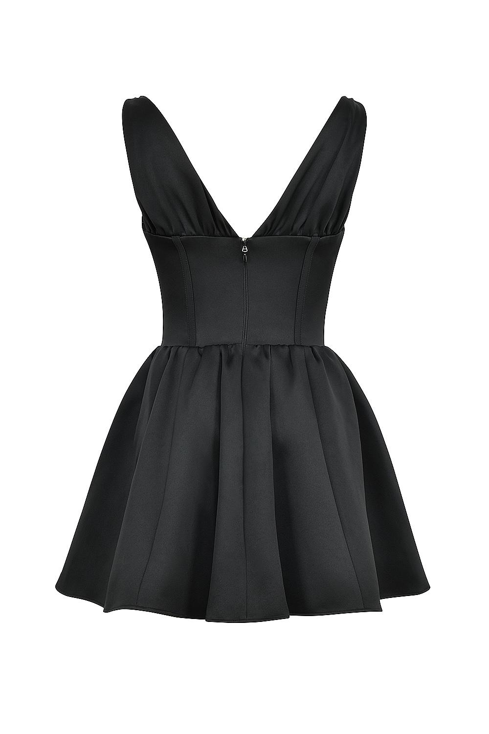 Emmeliette  black satin mini dress - sale Product Image
