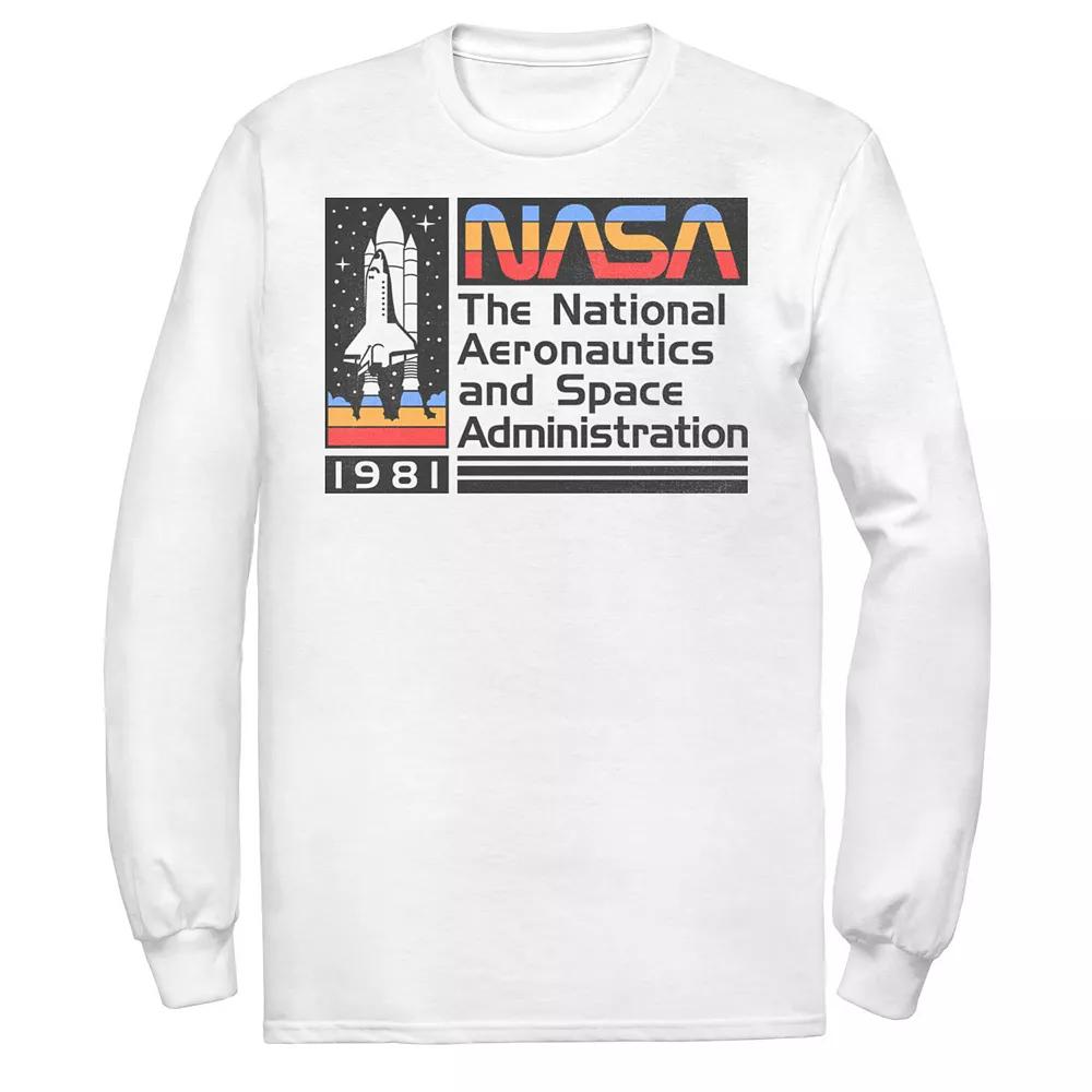 Men's NASA National Aeronautics Striped Logo Long Sleeve Graphic Tee, Size: Large, White Product Image