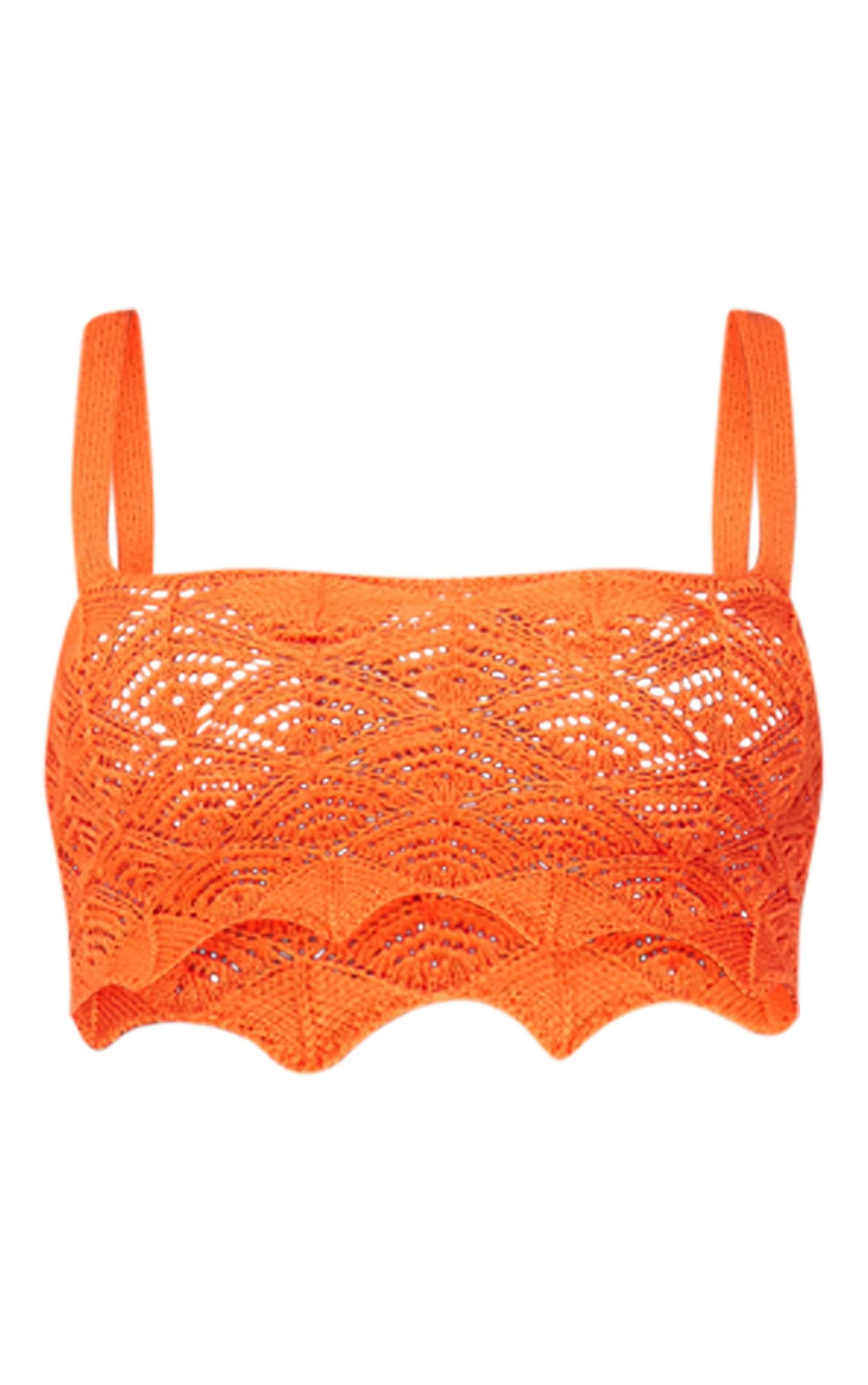 Rust Patterned Crochet Knit Square Neck Crop Top Product Image
