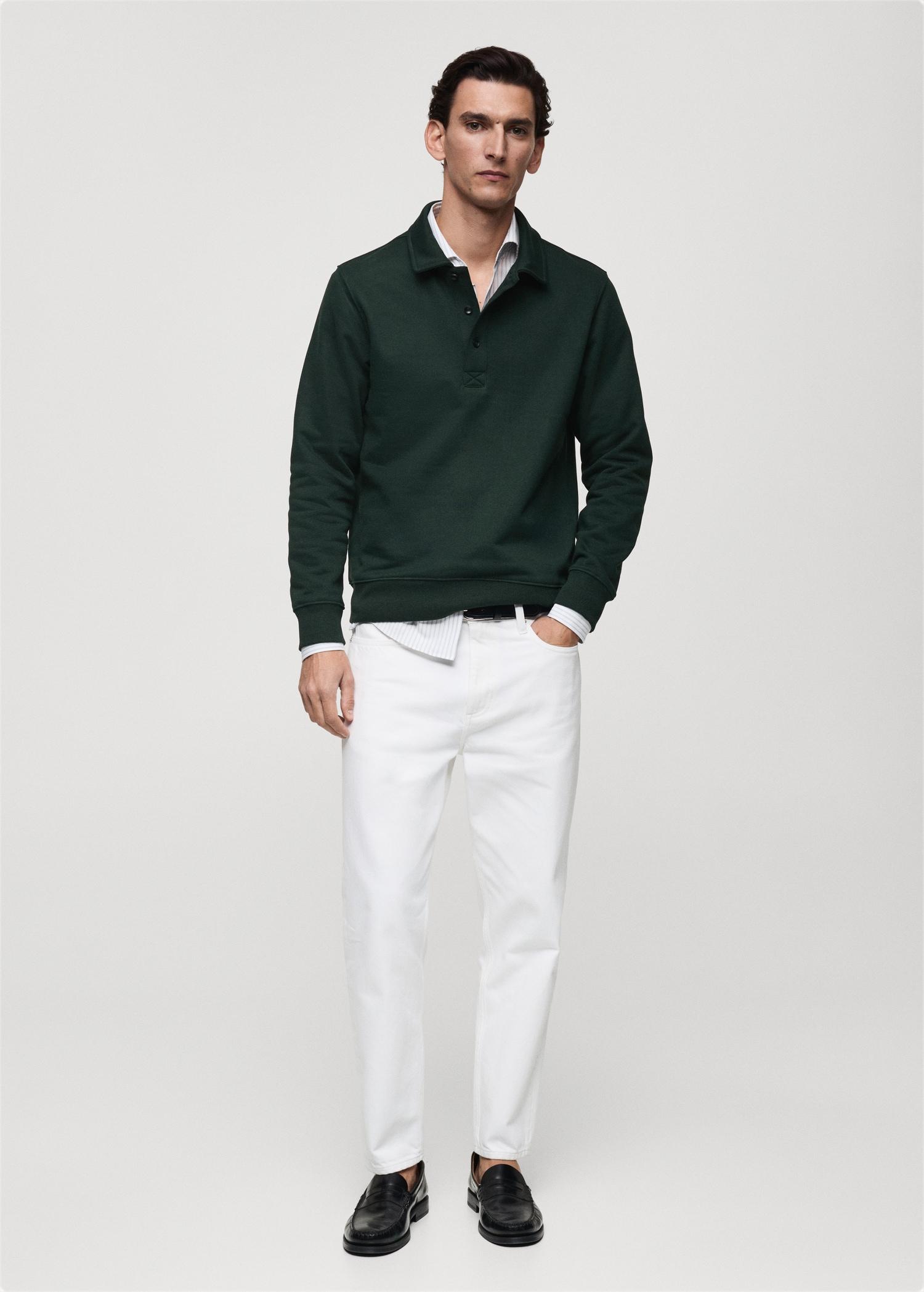 Brushed regular-fit polo sweatshirt - Men | MANGO USA Product Image