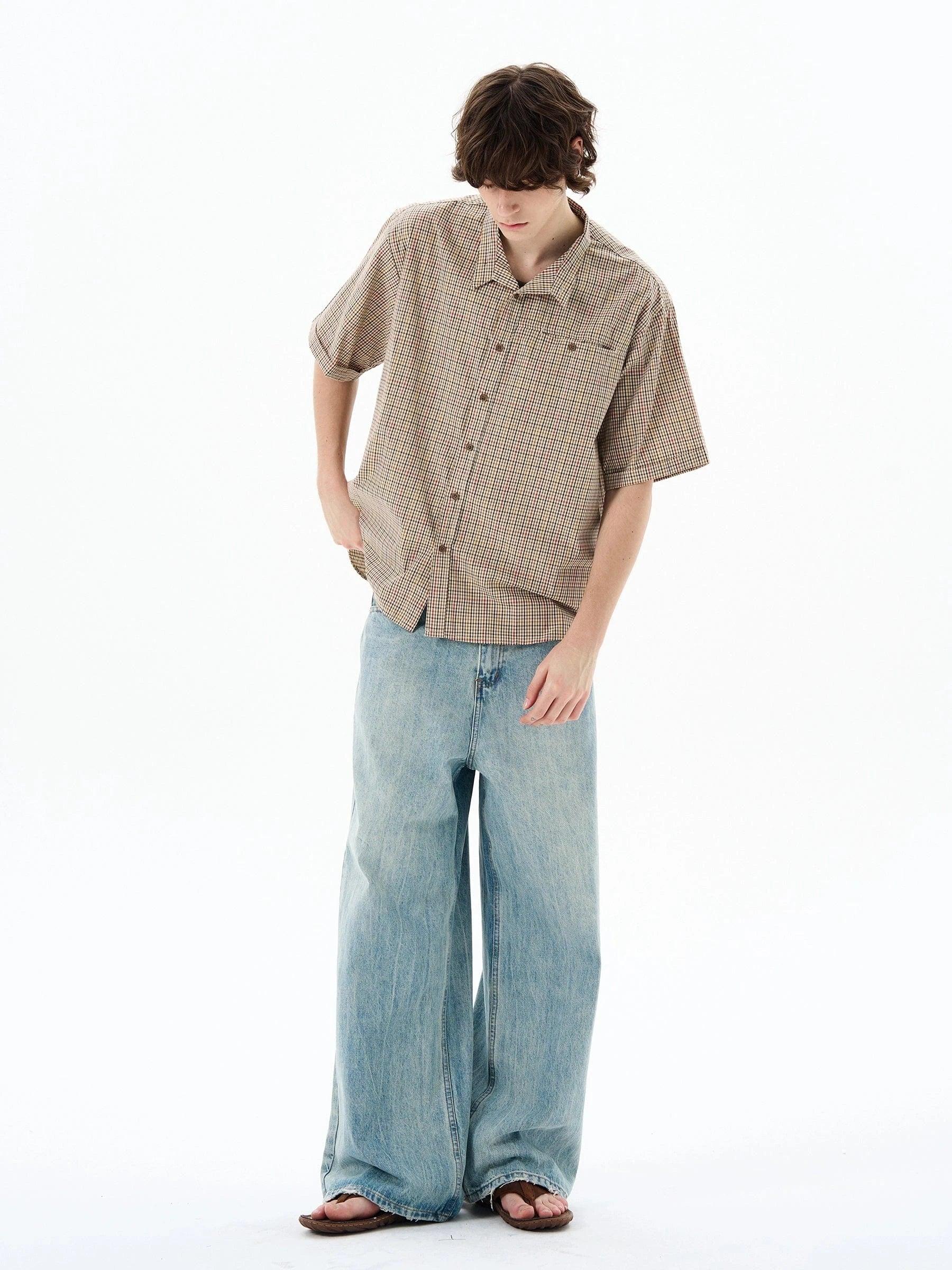 RT No. 18616 PLAID BUTTON-UP SHORT SLEEVE SHIRT Product Image