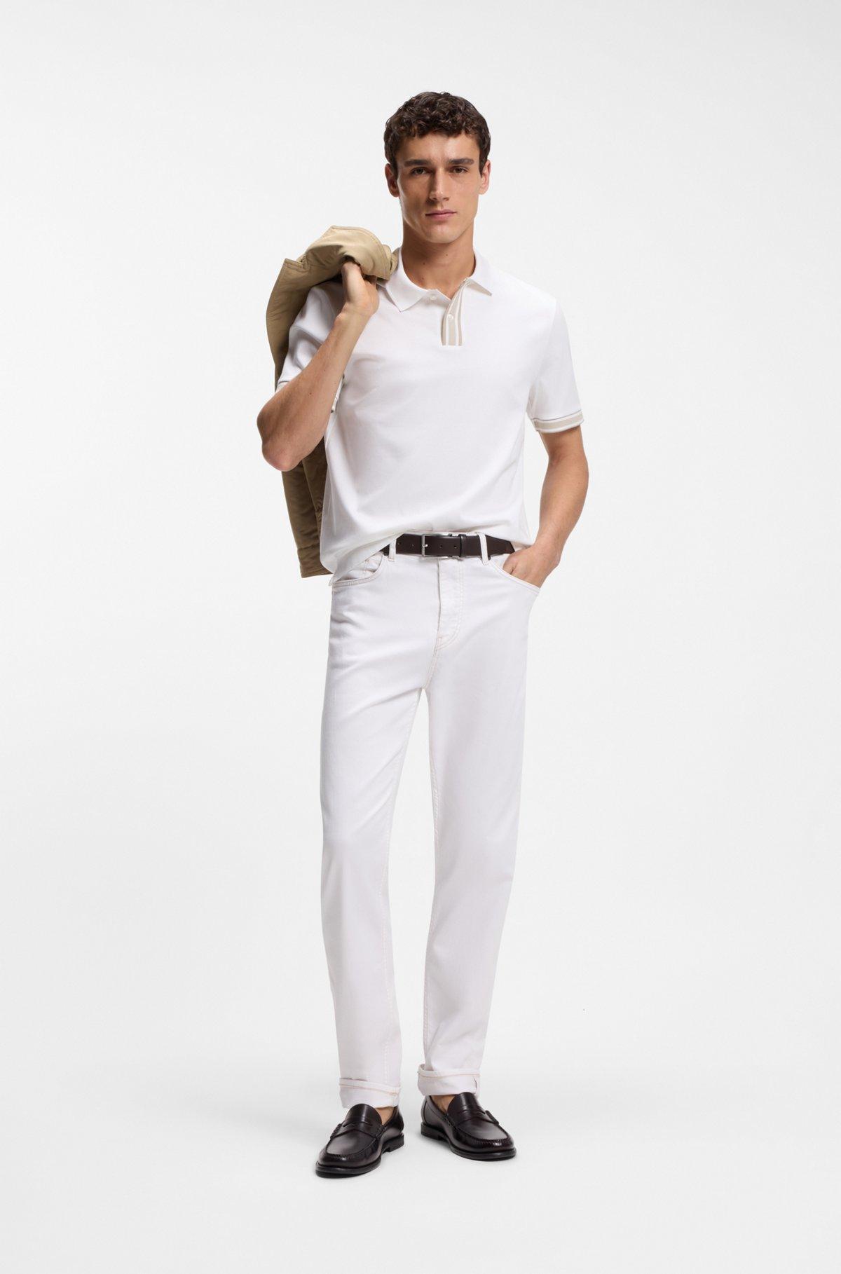 Striped-trim polo shirt in mercerised cotton Product Image