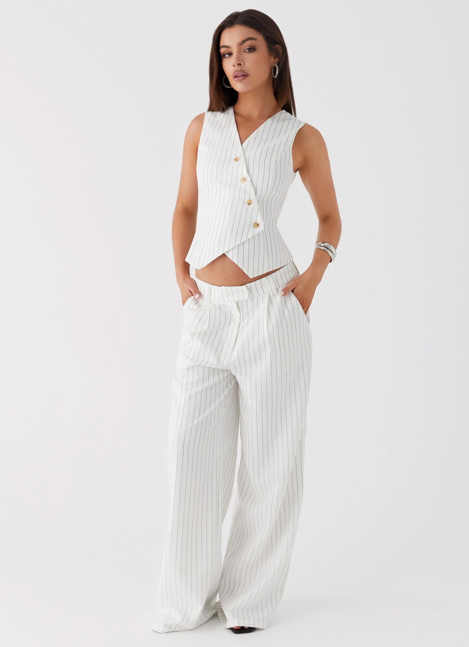 Midnight City Suit Pants - White Pinstripe Product Image