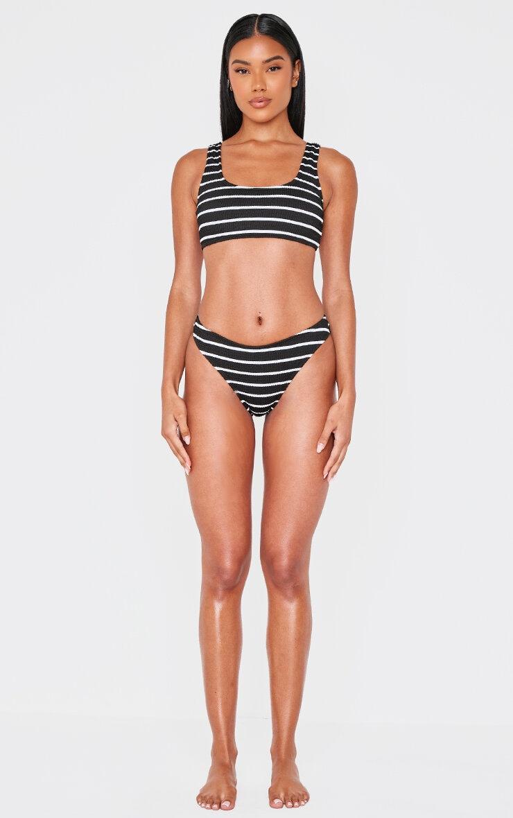 Black Striped Crinkle Tanga Bikini Bottoms Product Image