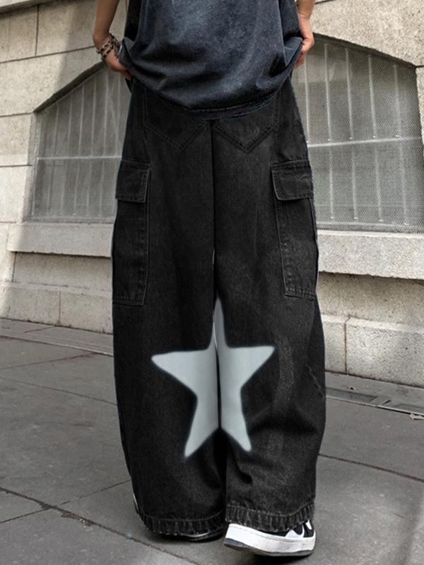 Men's Star Print Big Pocket Cargo Jeans Product Image