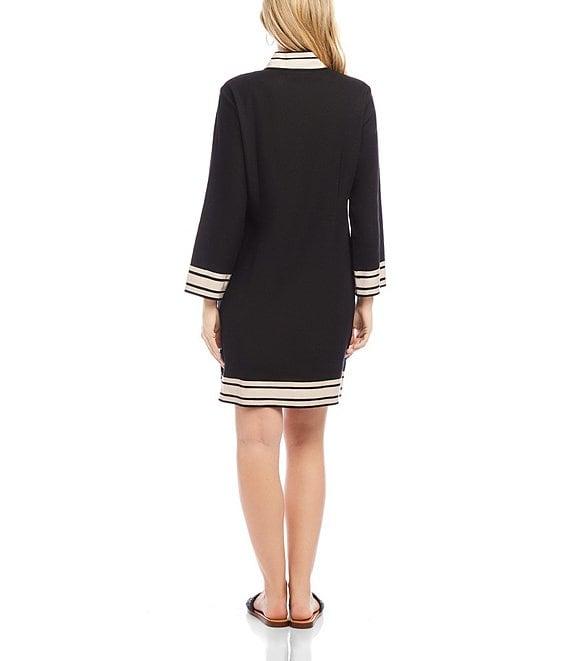 Karen Kane Mykonos Mandarin Collar Split V-Neck Long Sleeve Dress Product Image
