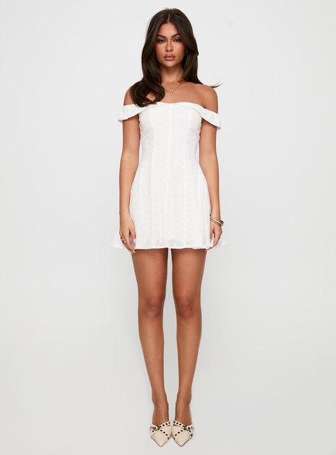 Rosebud Broderie Off The Shoulder Mini Dress White Product Image