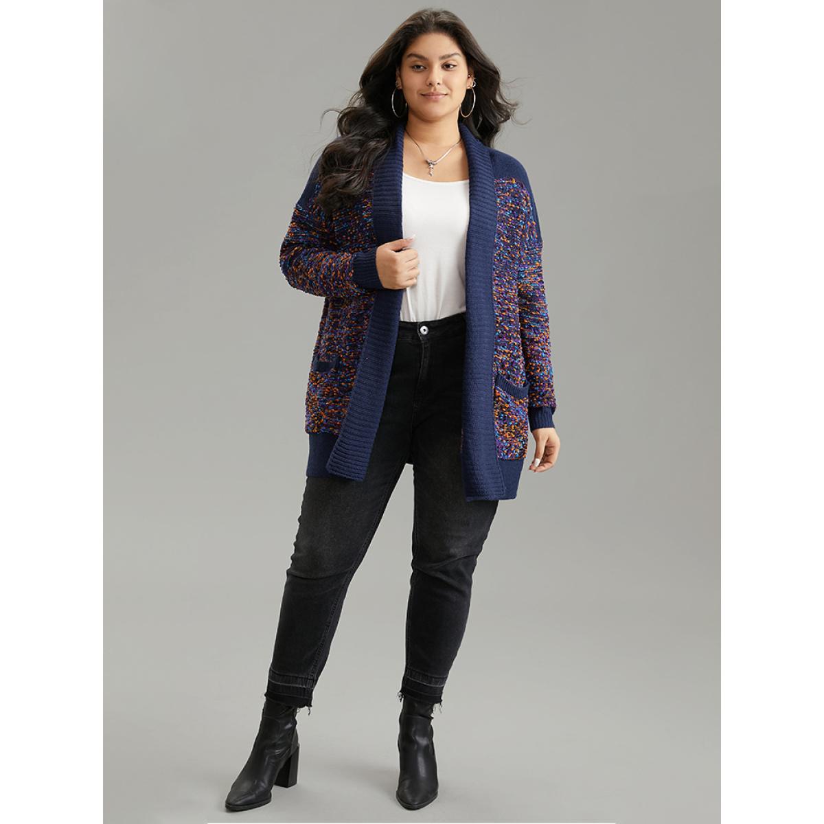 Plus Size Colour Heather Patchwork Loose Cardigan Multicolor Women Casual Loose Long Sleeve Dailywear Cardigans BloomChic 22-24/3X Product Image