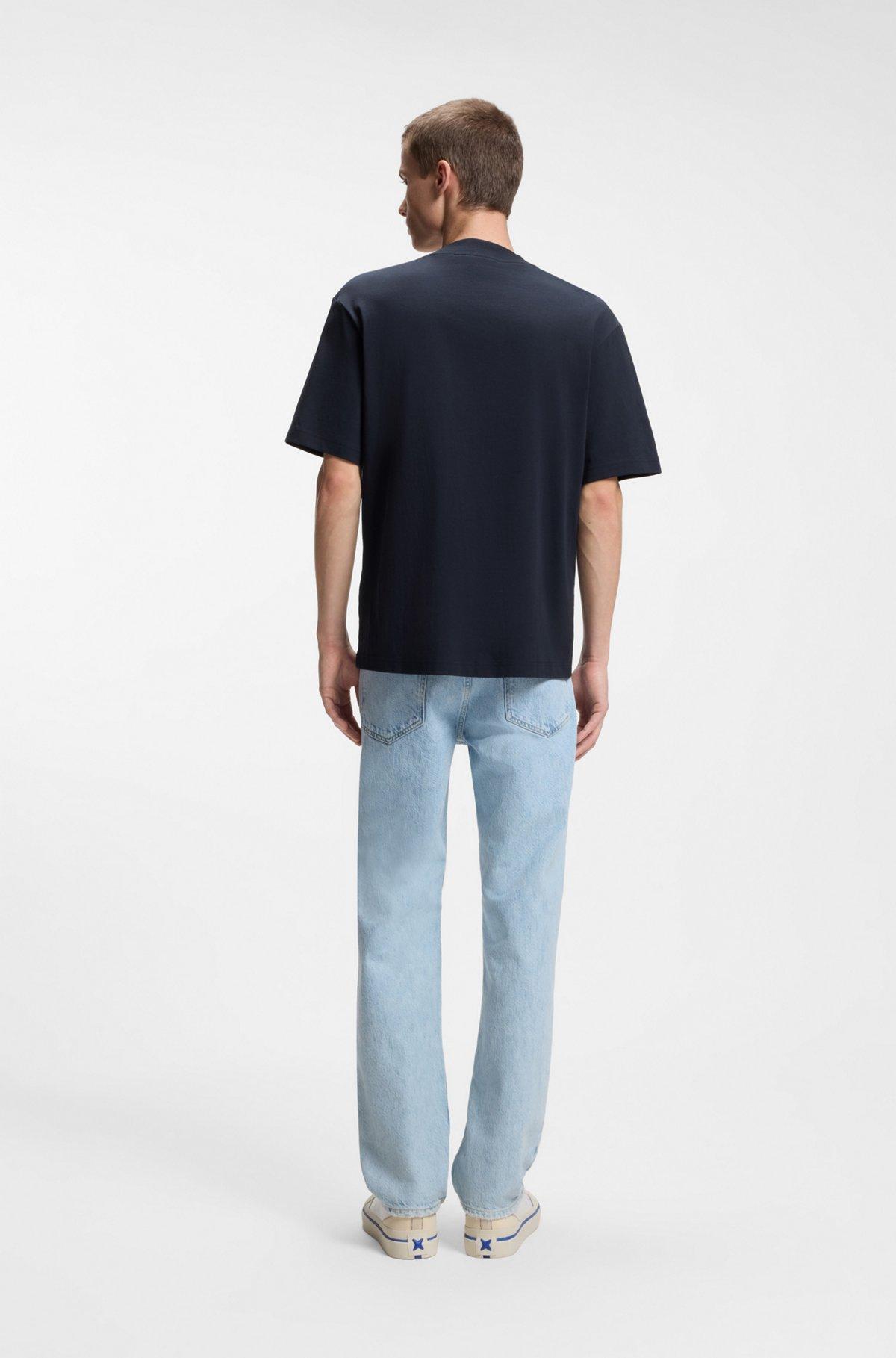 Cotton-jersey T-shirt with blue logo patch Product Image
