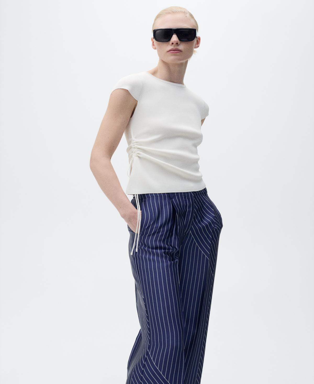 Satin pants with combined stripes - Women | MANGO USA Product Image