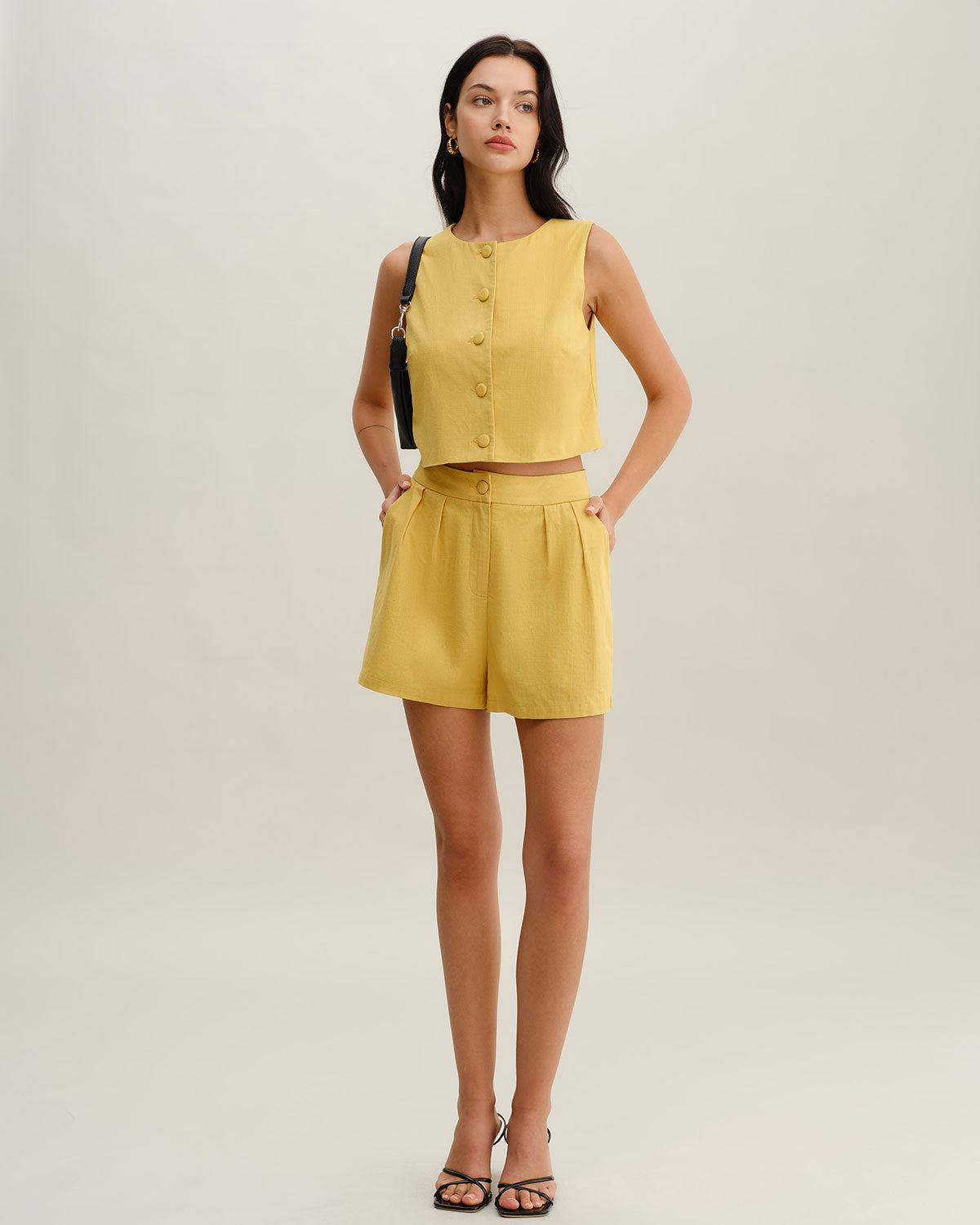 Yellow Round Neck Button Vest Product Image