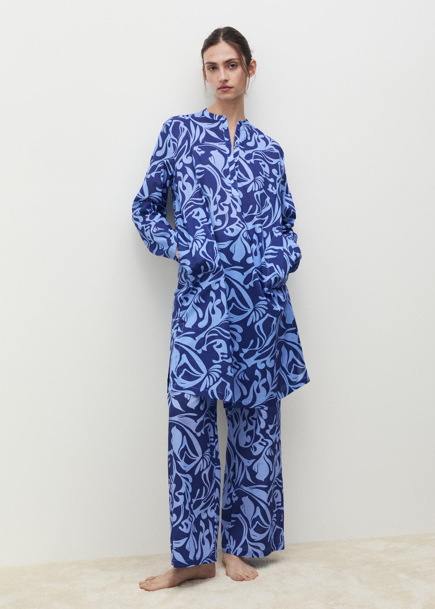 Cotton two-tone printed pants - Women | MANGO USA Product Image