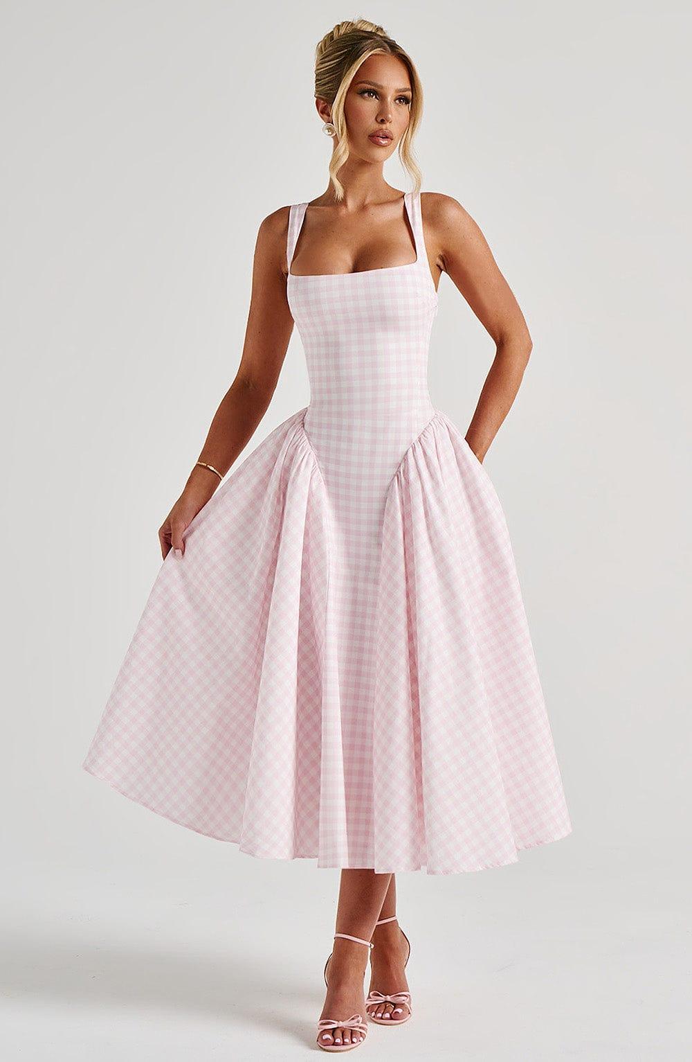 Sherrie Midi Dress - Blush Gingham Product Image