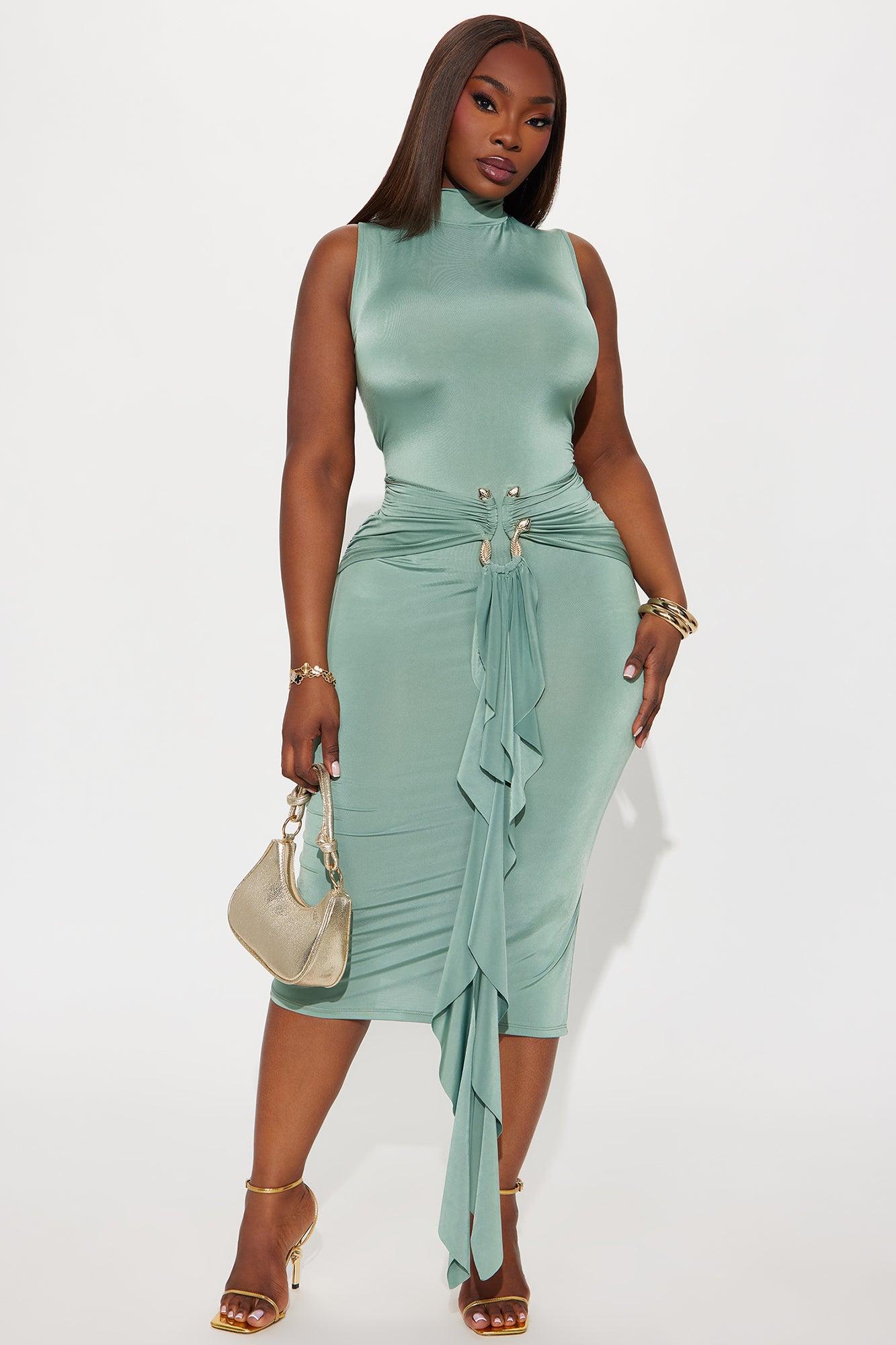 In The Moment Sleeveless Midi Dress - Sage Product Image