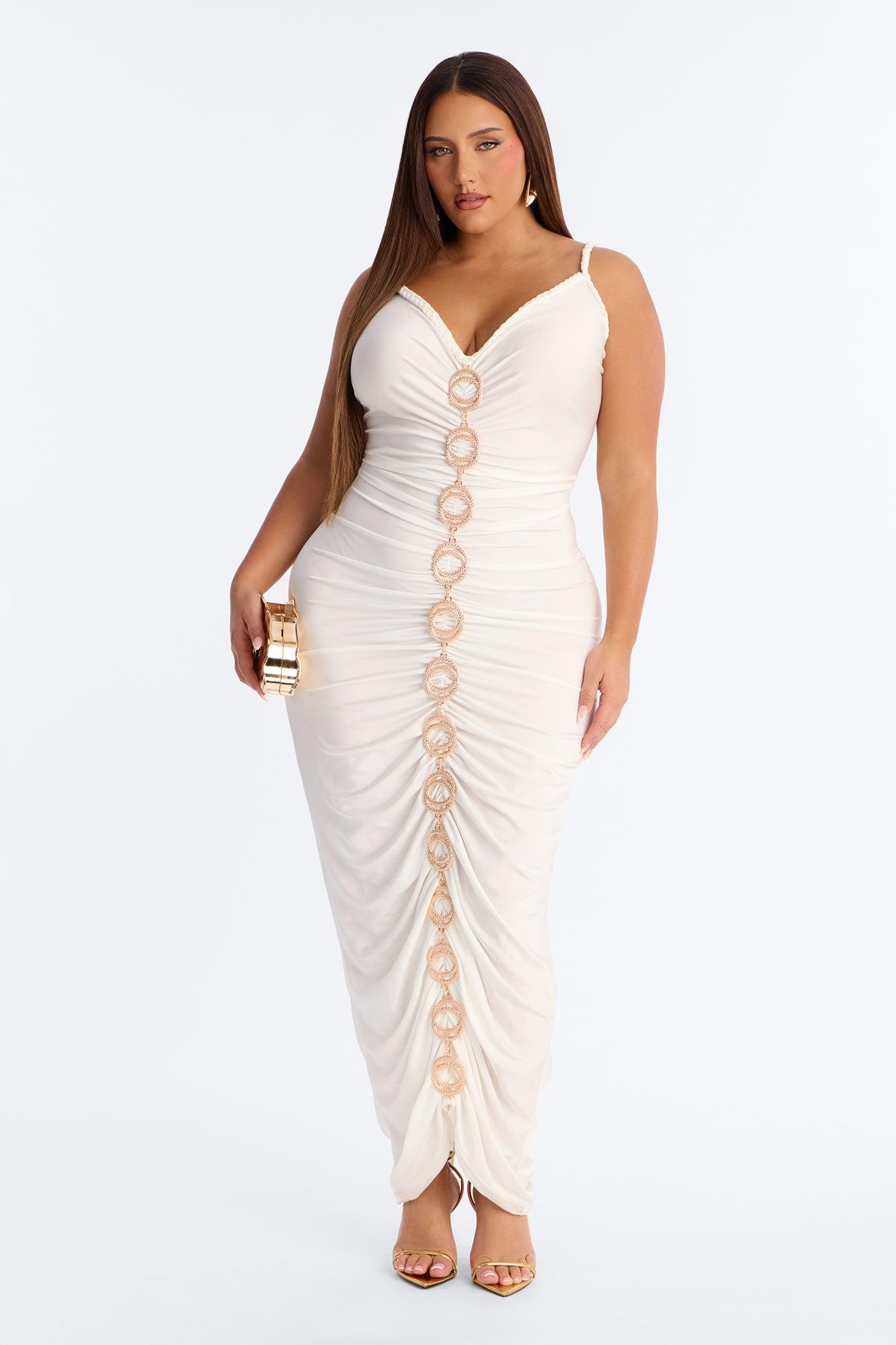 Giselle Ruched Maxi Dress - White Female Product Image
