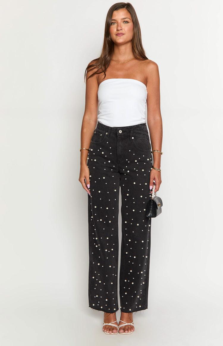 Denim Dazzle Pearl Black High Waisted Jeans Girls Product Image