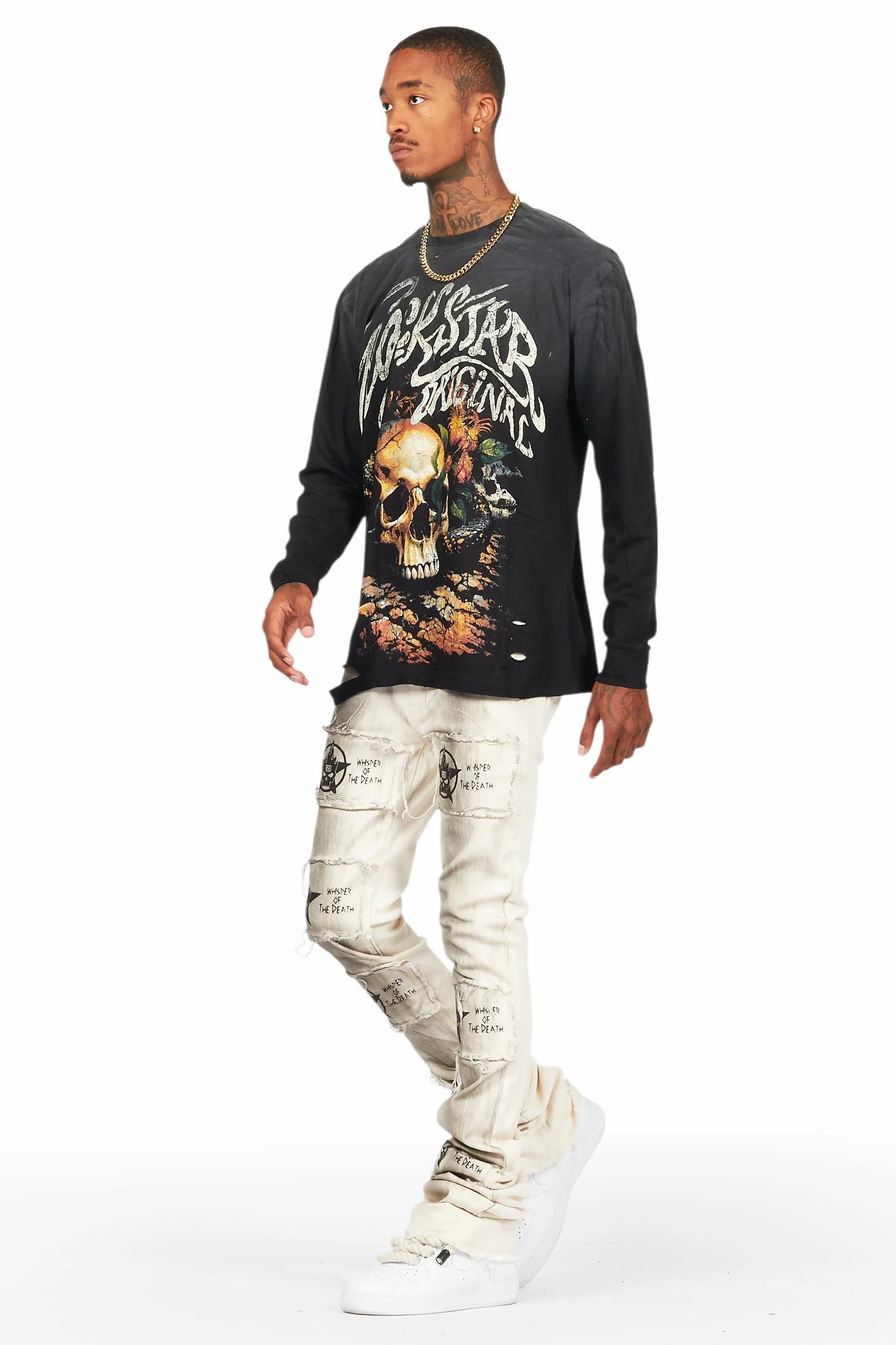 Dancho Beige Patchwork Super Stacked Flare Jean Male Product Image