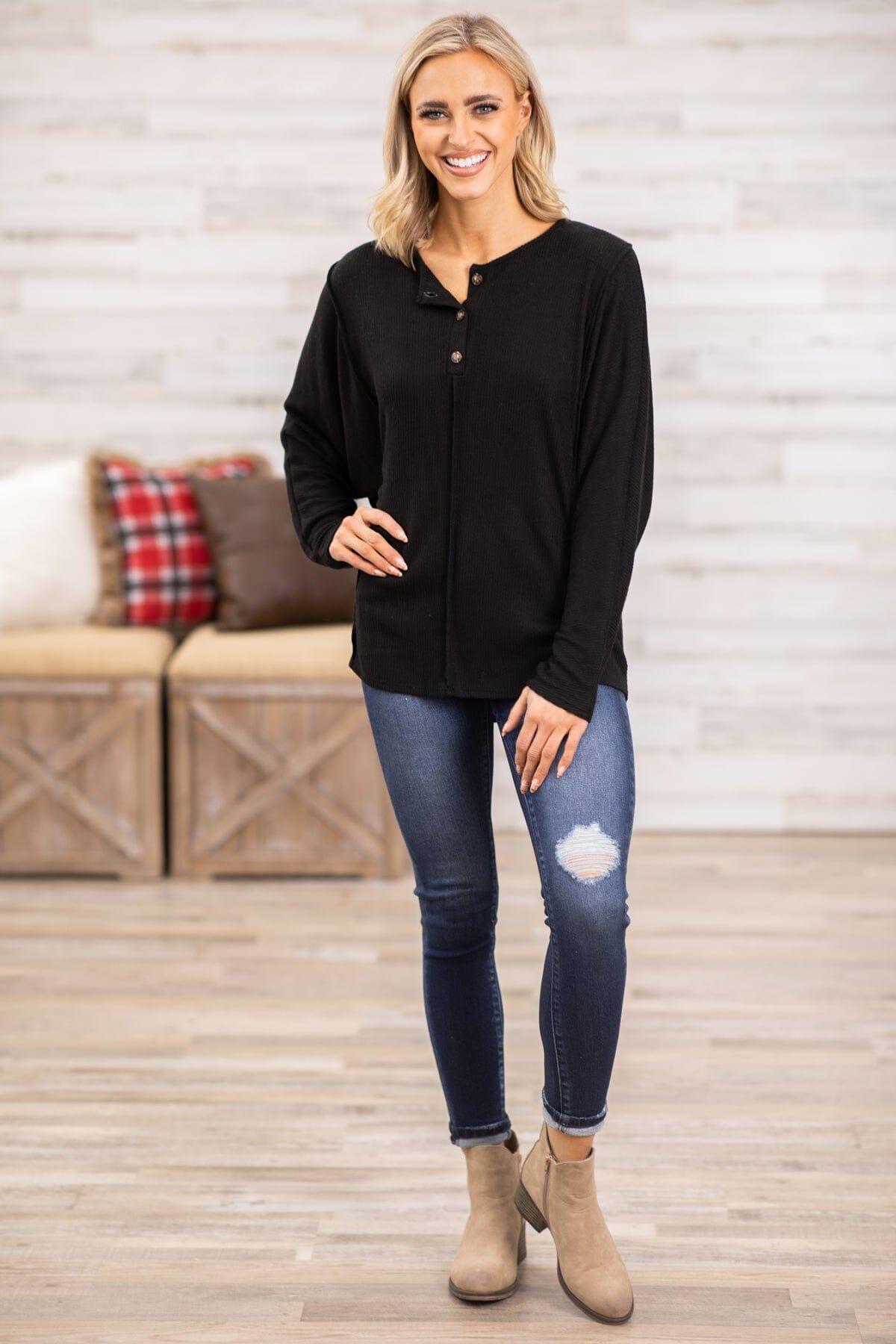 Black Long Sleeve Top With Button Detail Product Image