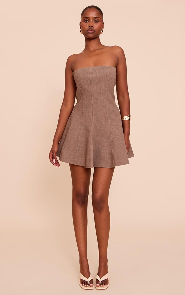 Taupe Woven Bandeau Shift Mini Dress Product Image