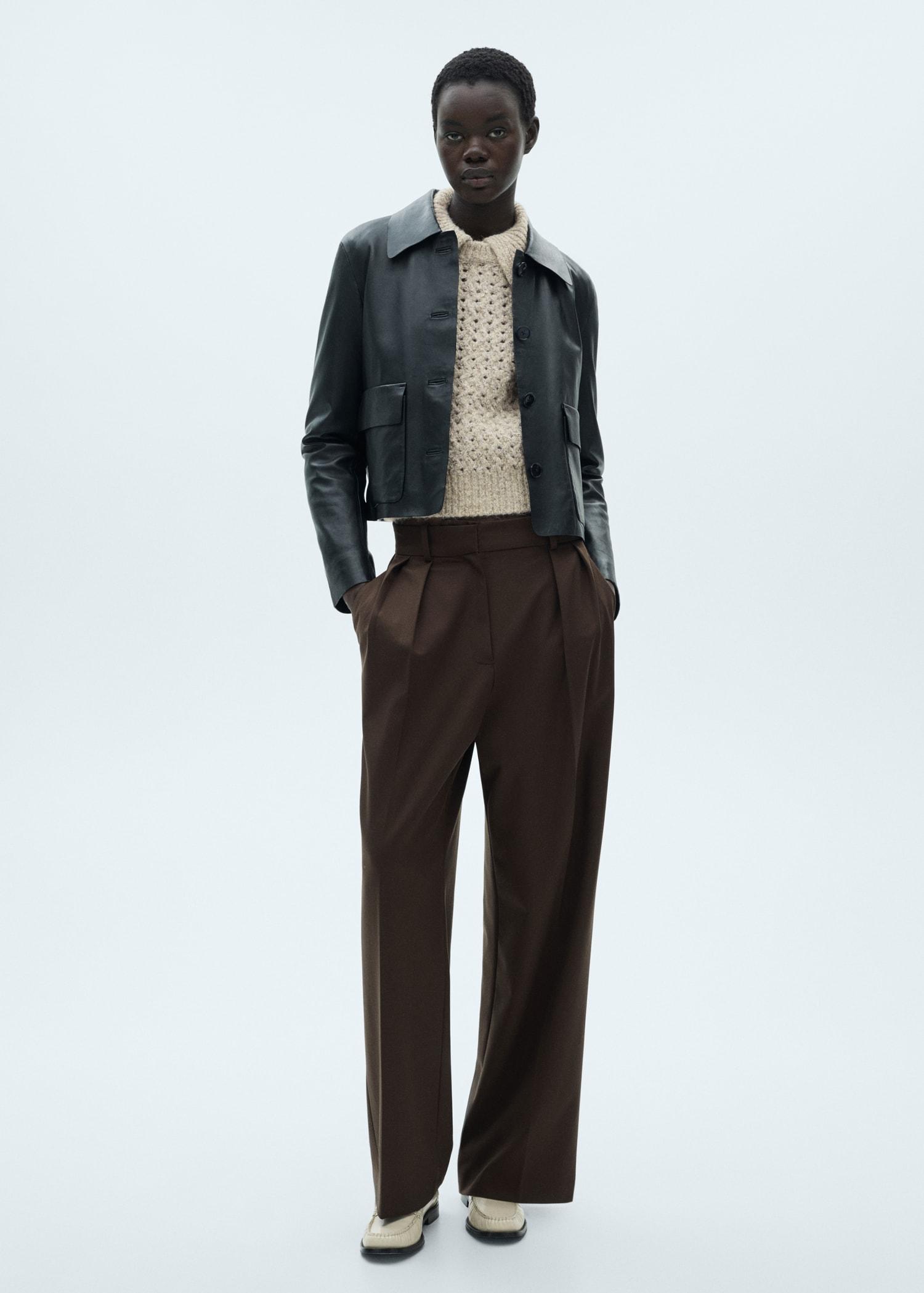 Openwork knitted polo-neck sweater - Women | MANGO USA Product Image